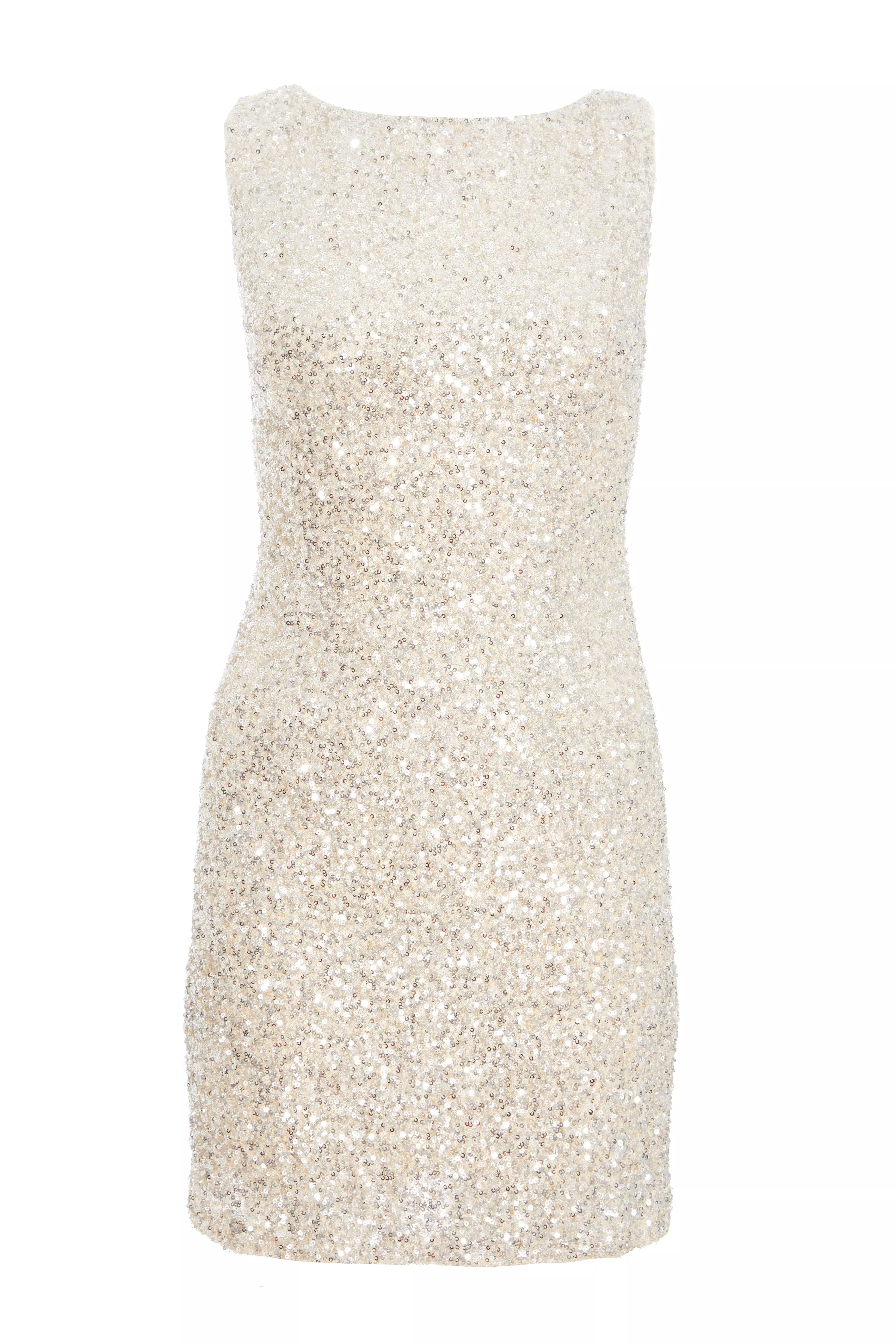 Silver Sequin Bow Mini Dress