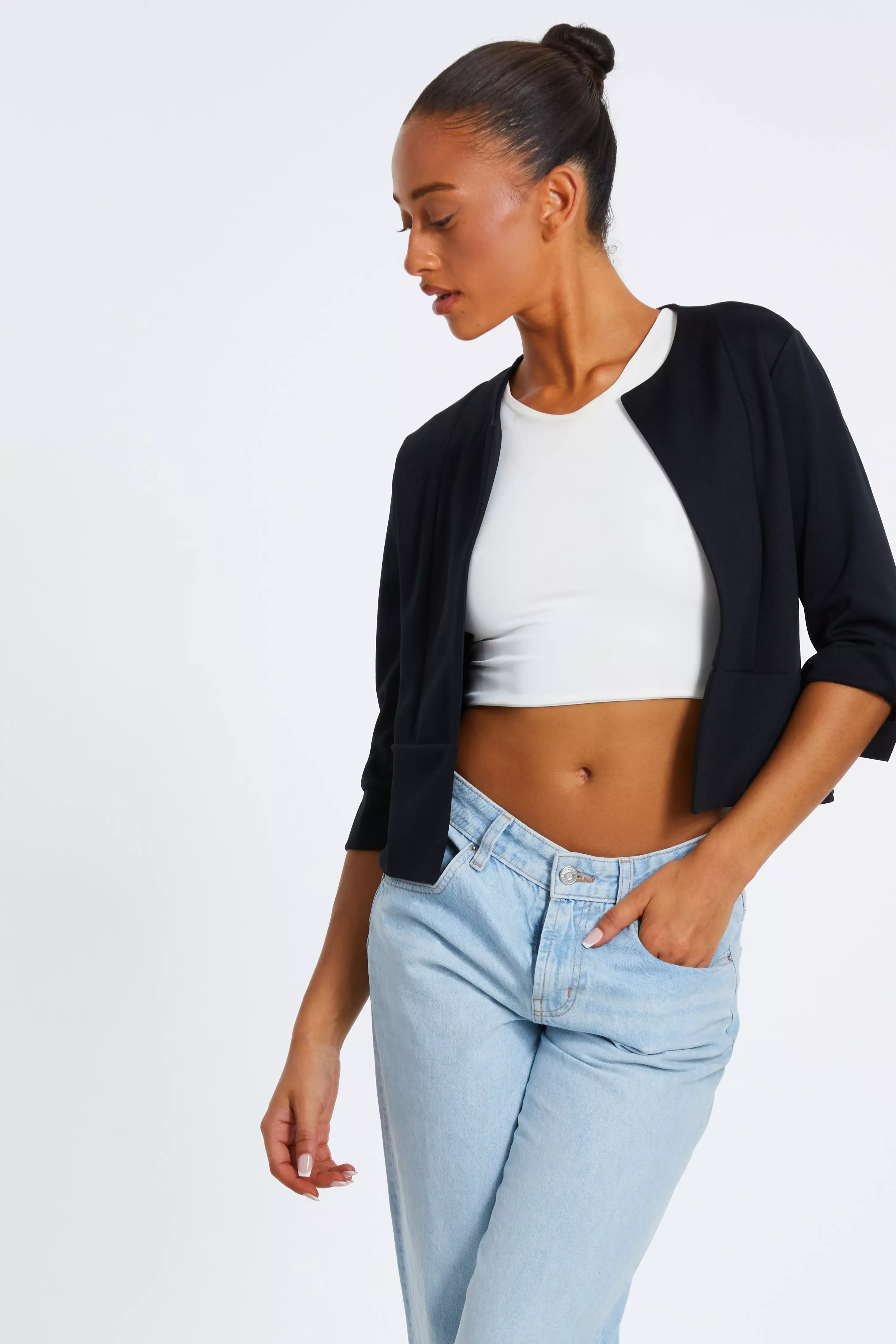 Black Split Sleeve Crop Jacket