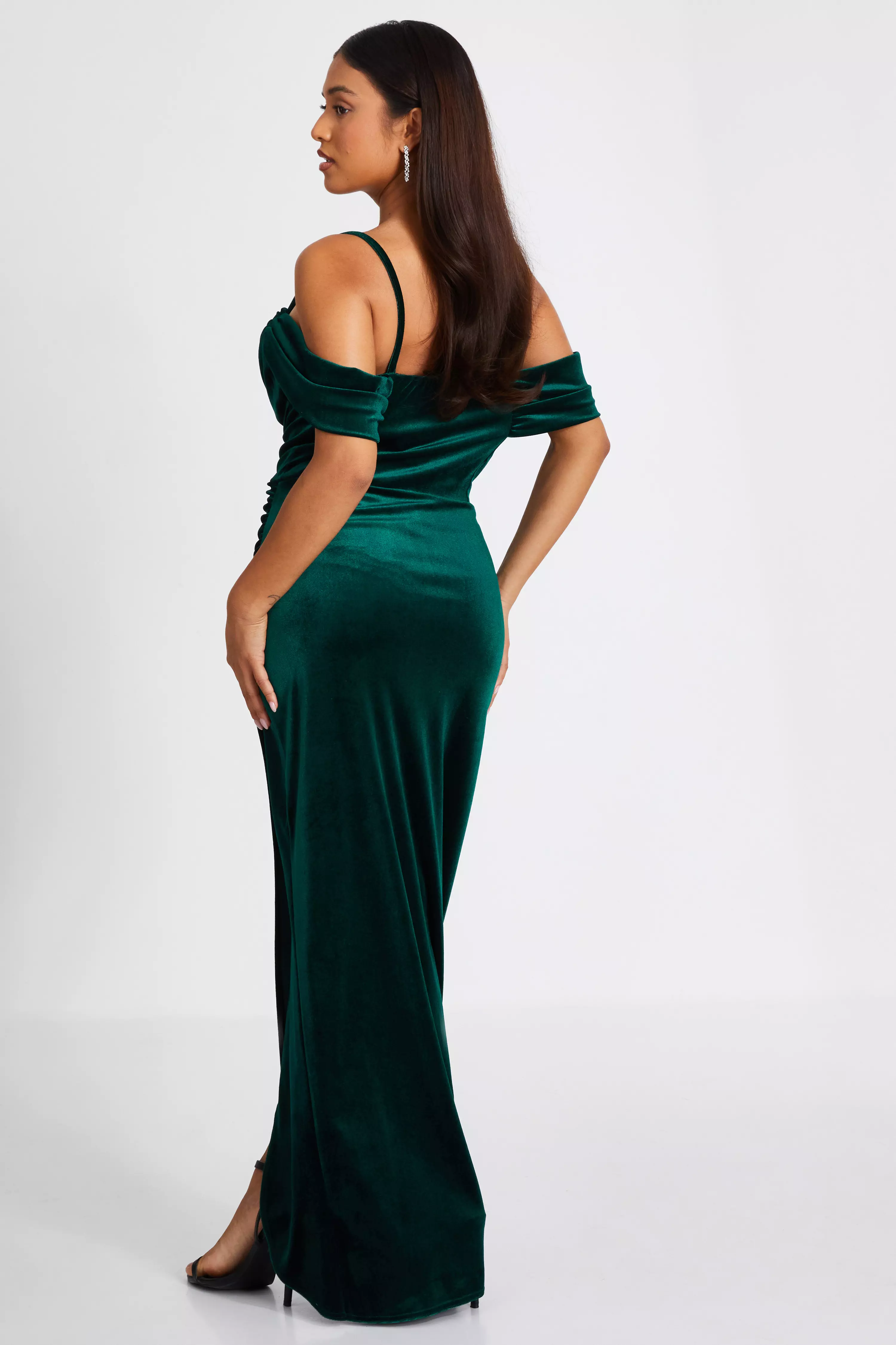 Petite Bottle Green Velvet Maxi Dress