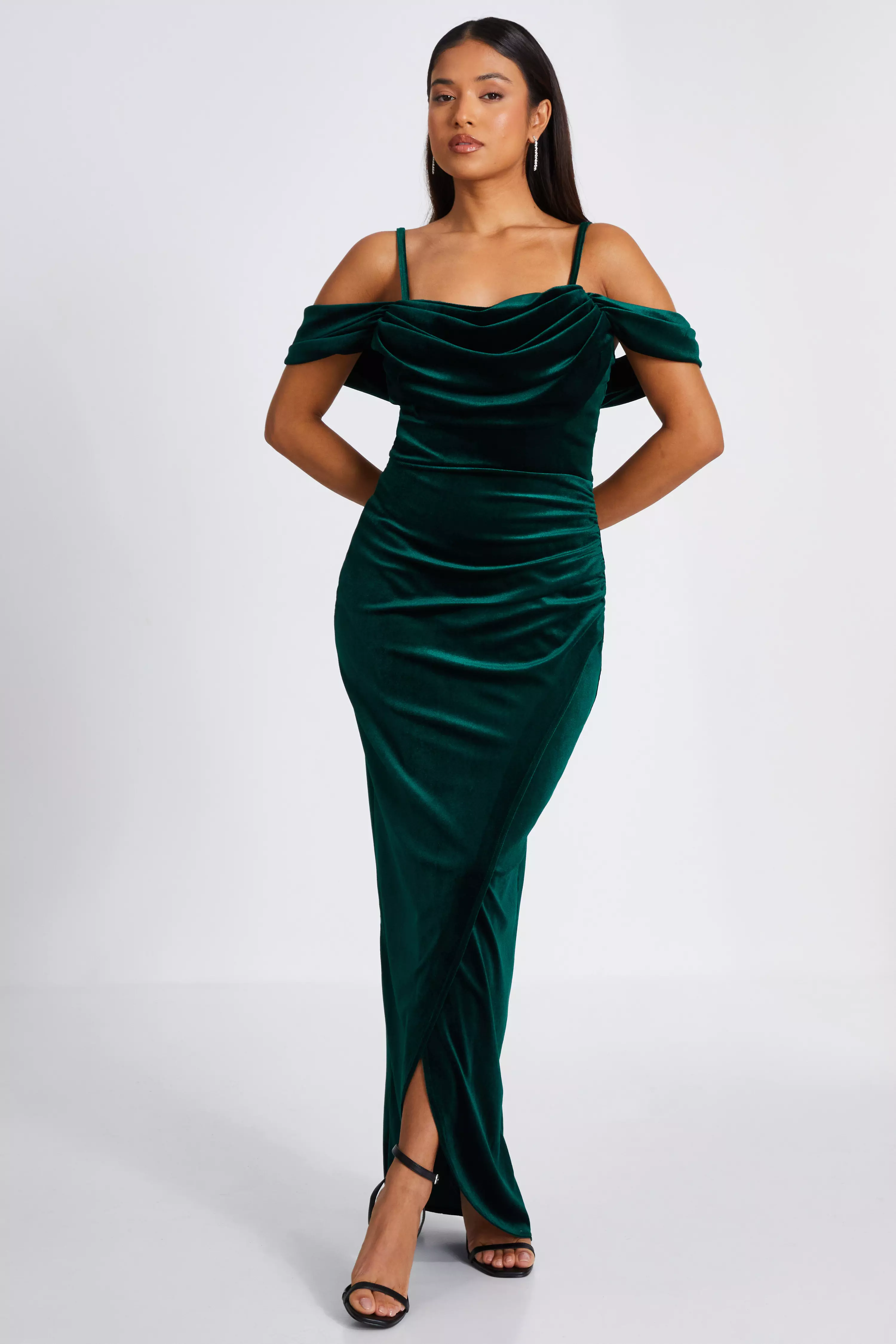 Petite Bottle Green Velvet Maxi Dress