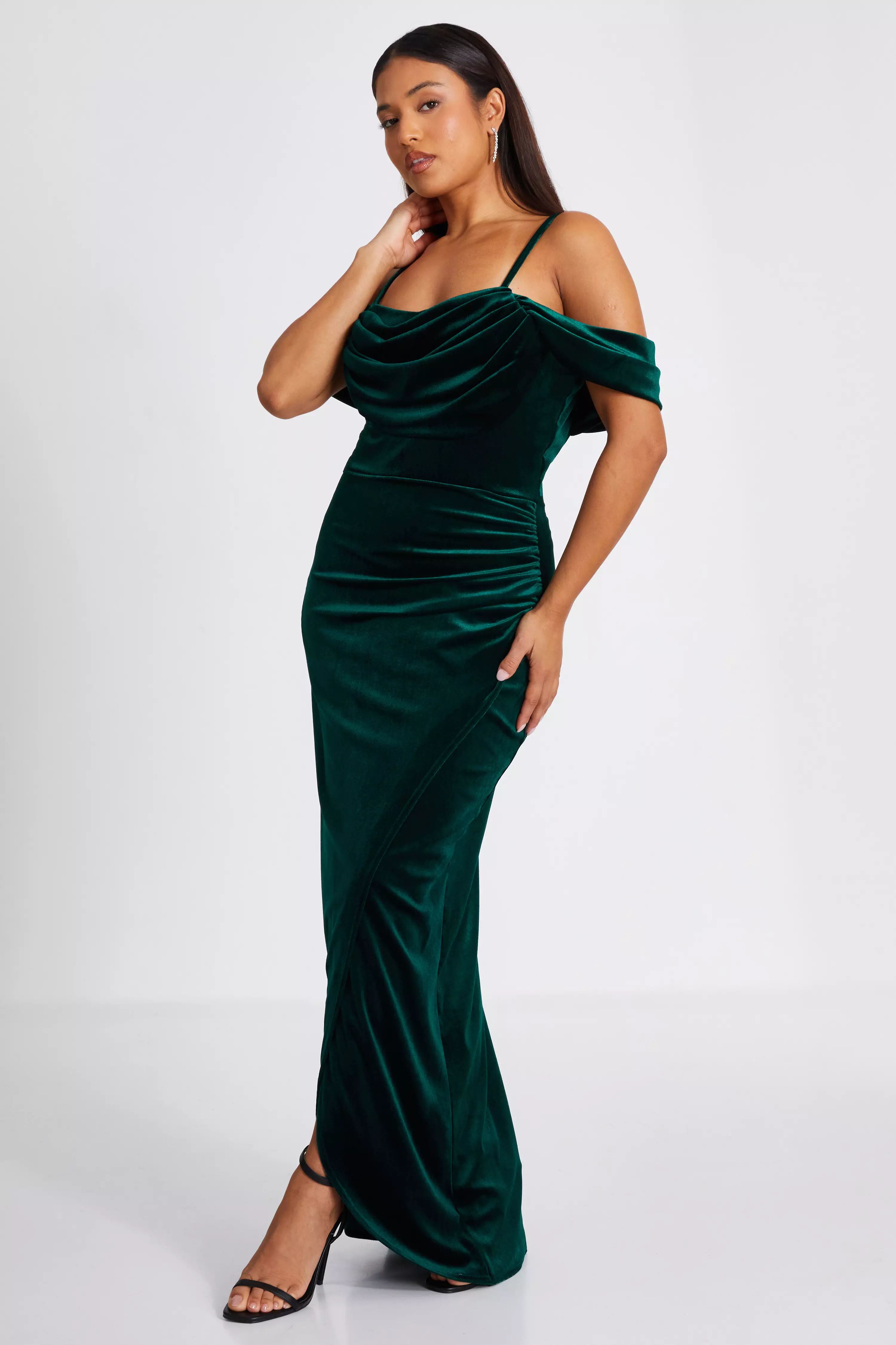 Petite Bottle Green Velvet Maxi Dress