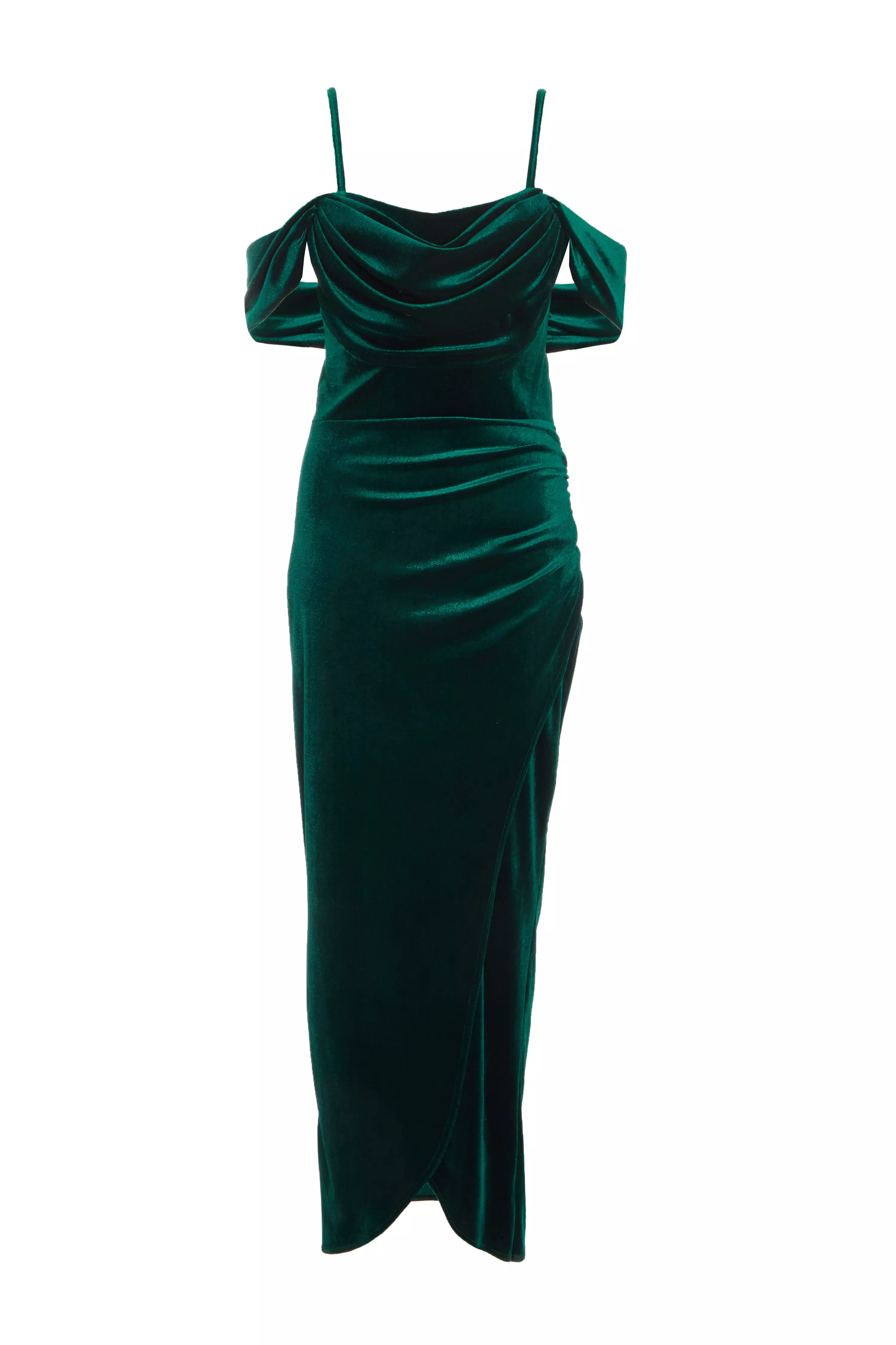 Petite Bottle Green Velvet Maxi Dress