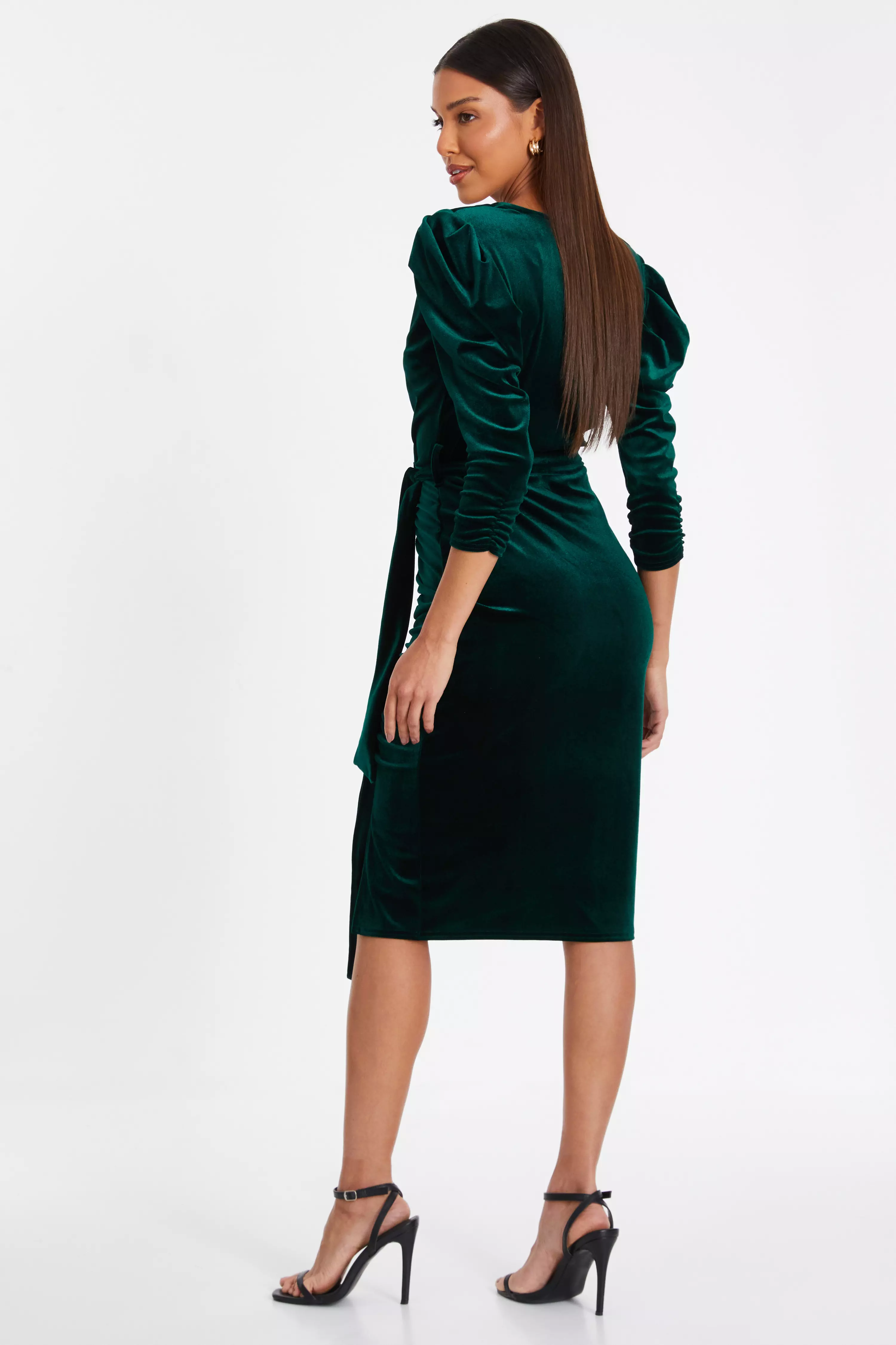 Petite Bottle Green Velvet Midi Dress