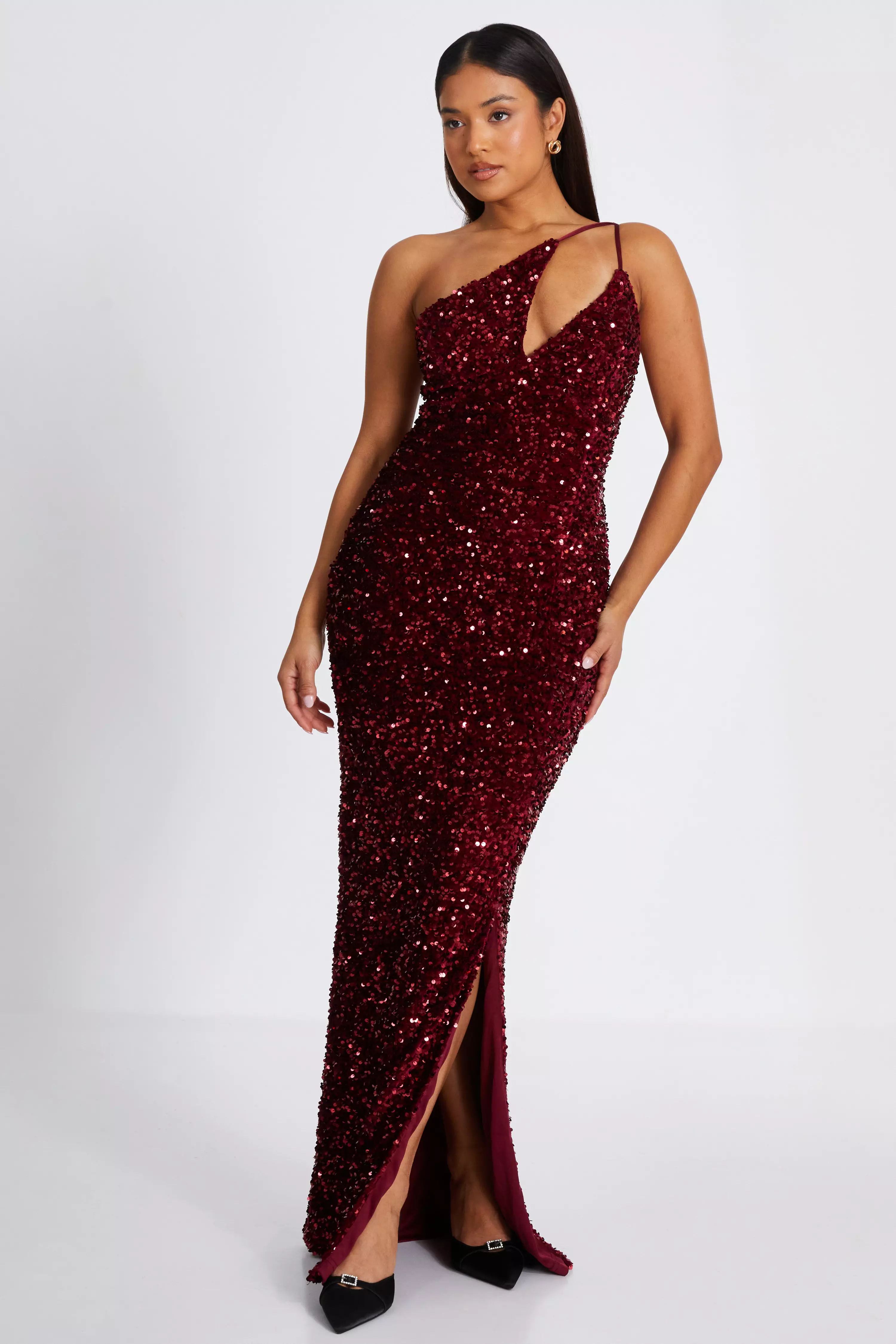 Petite Dark Red Sequin Maxi Dress