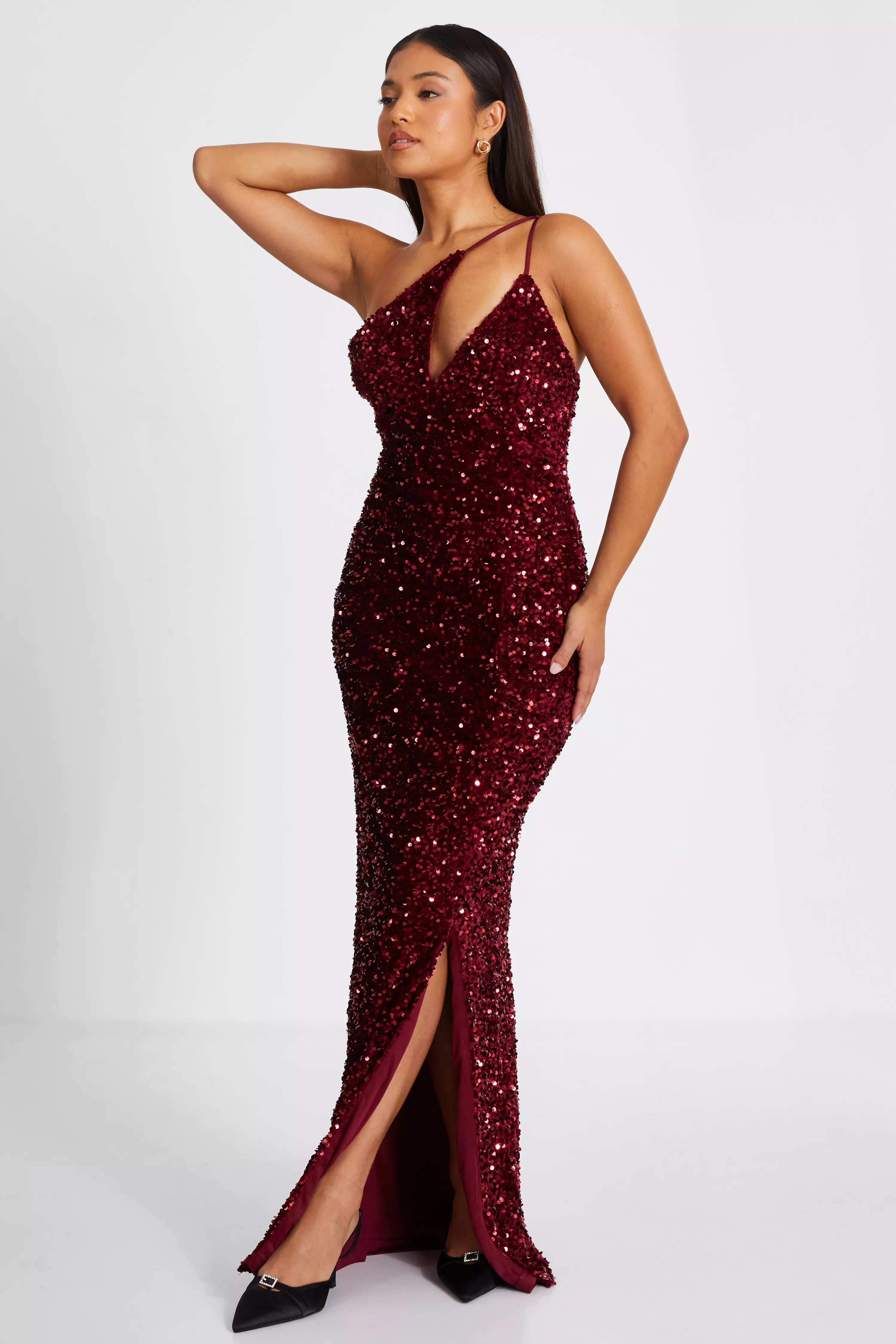 Petite Dark Red Sequin Maxi Dress