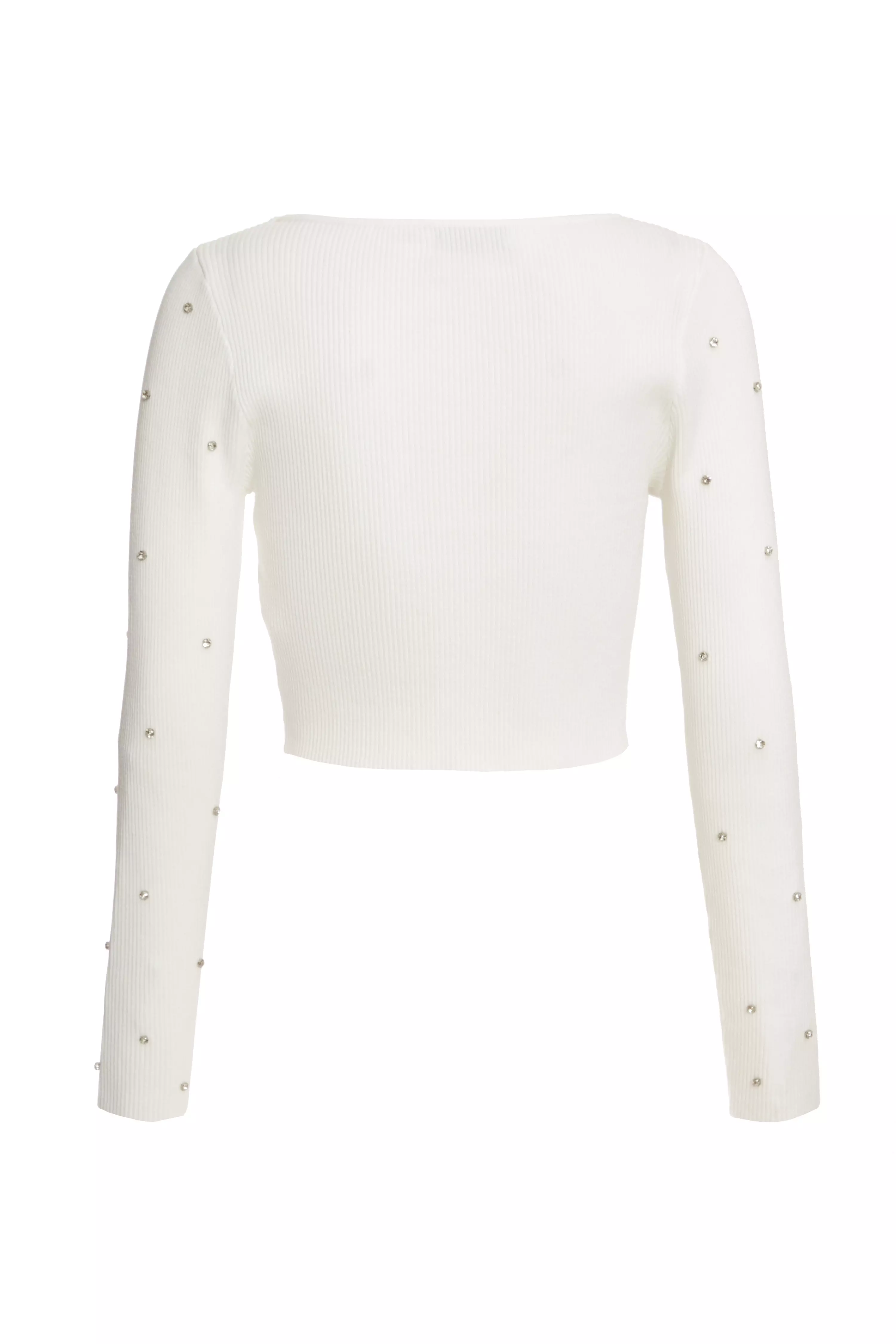 Cream Knit Diamante Cropped Jumper