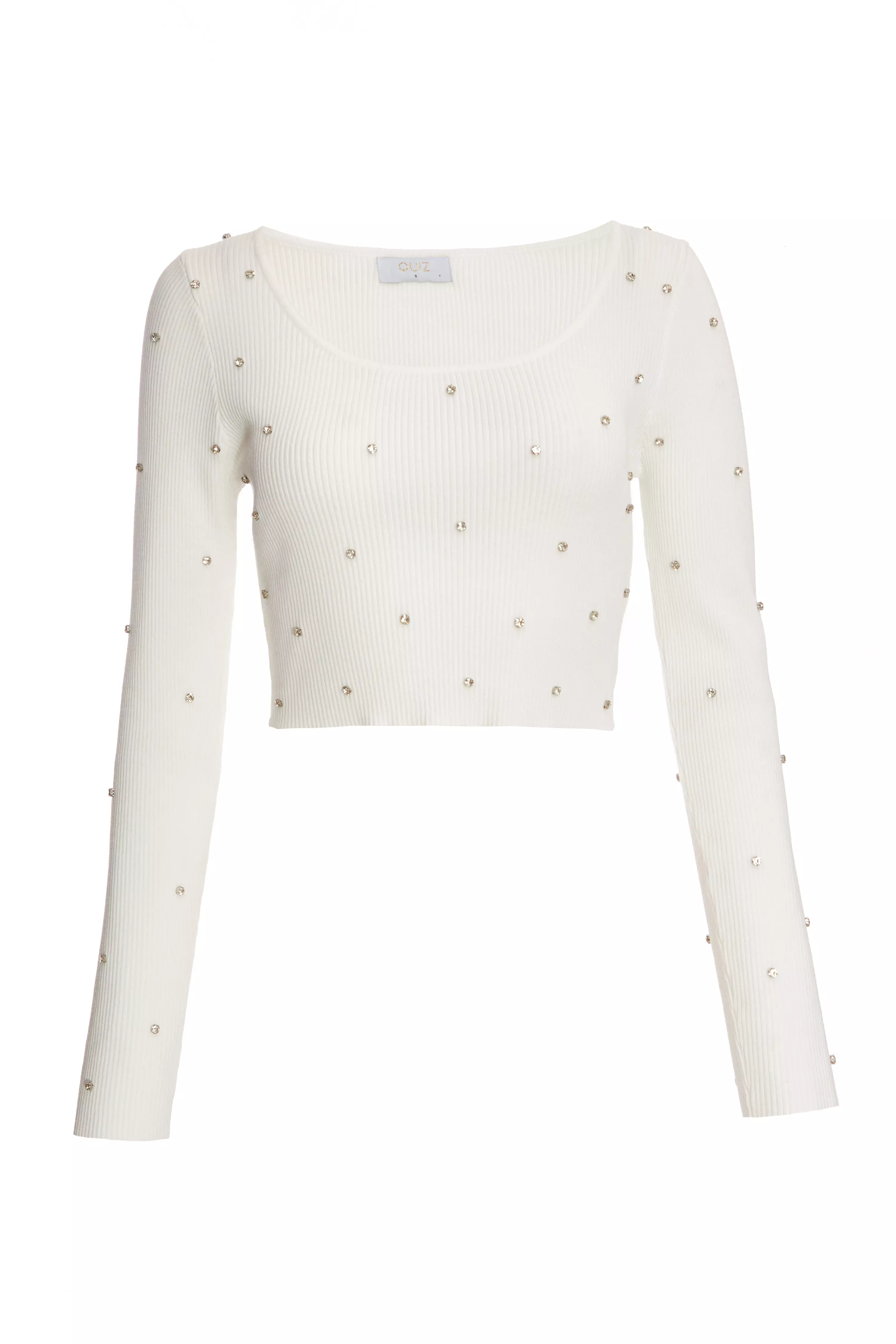 Cream Knit Diamante Cropped Jumper