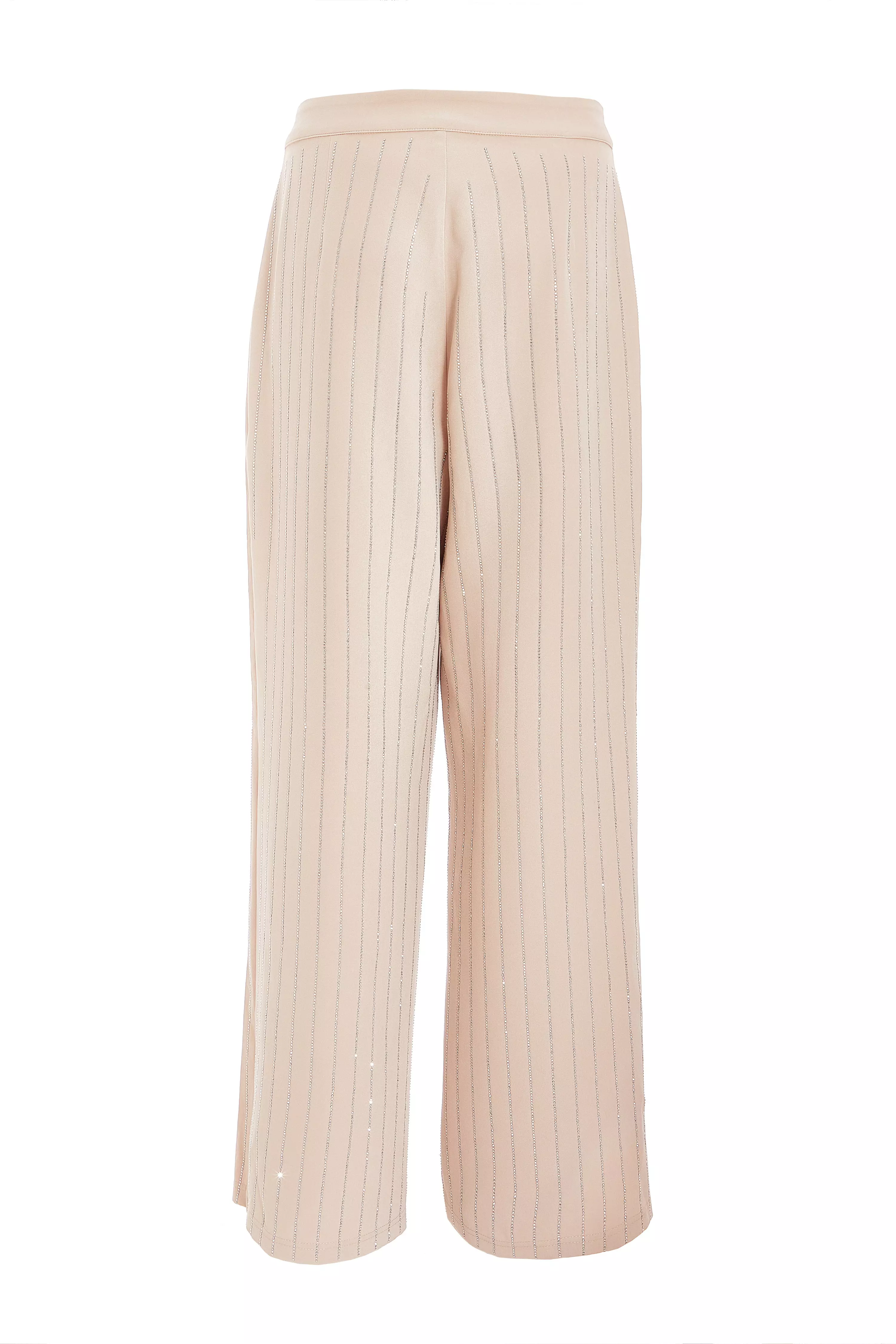 Petite Beige Diamante Pinstripe Trousers