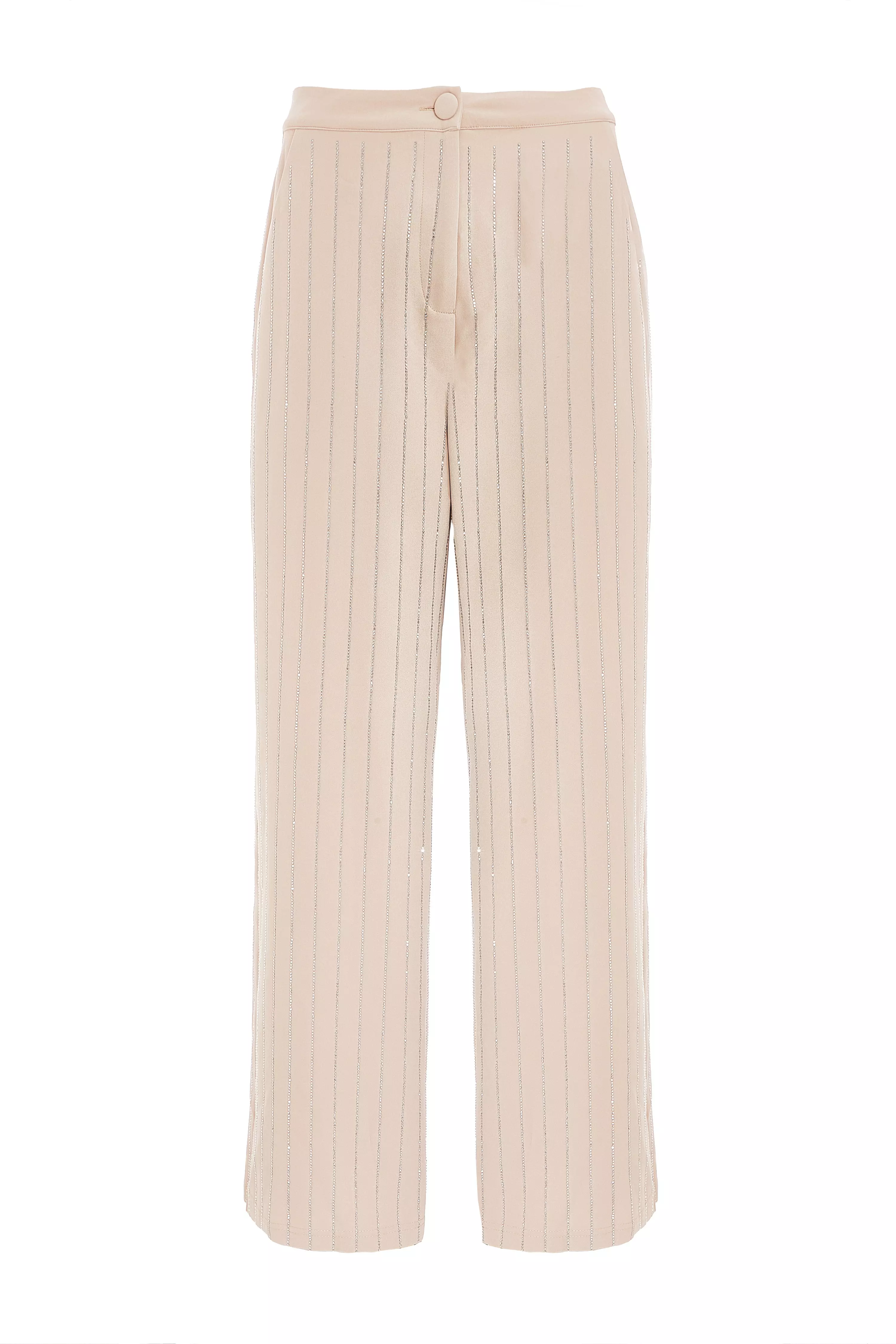 Petite Beige Diamante Pinstripe Trousers