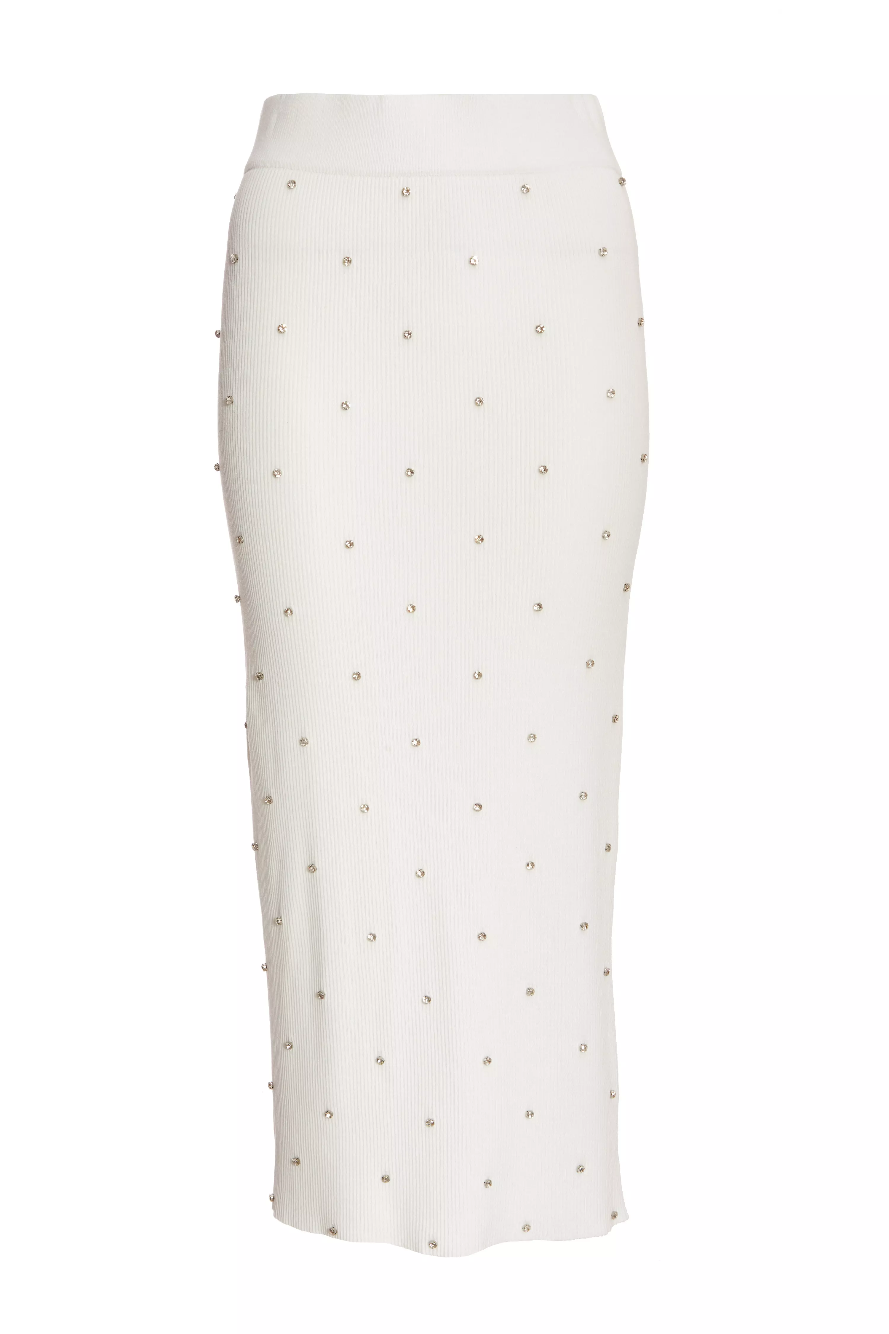 Cream Knit Diamante Midi Skirt