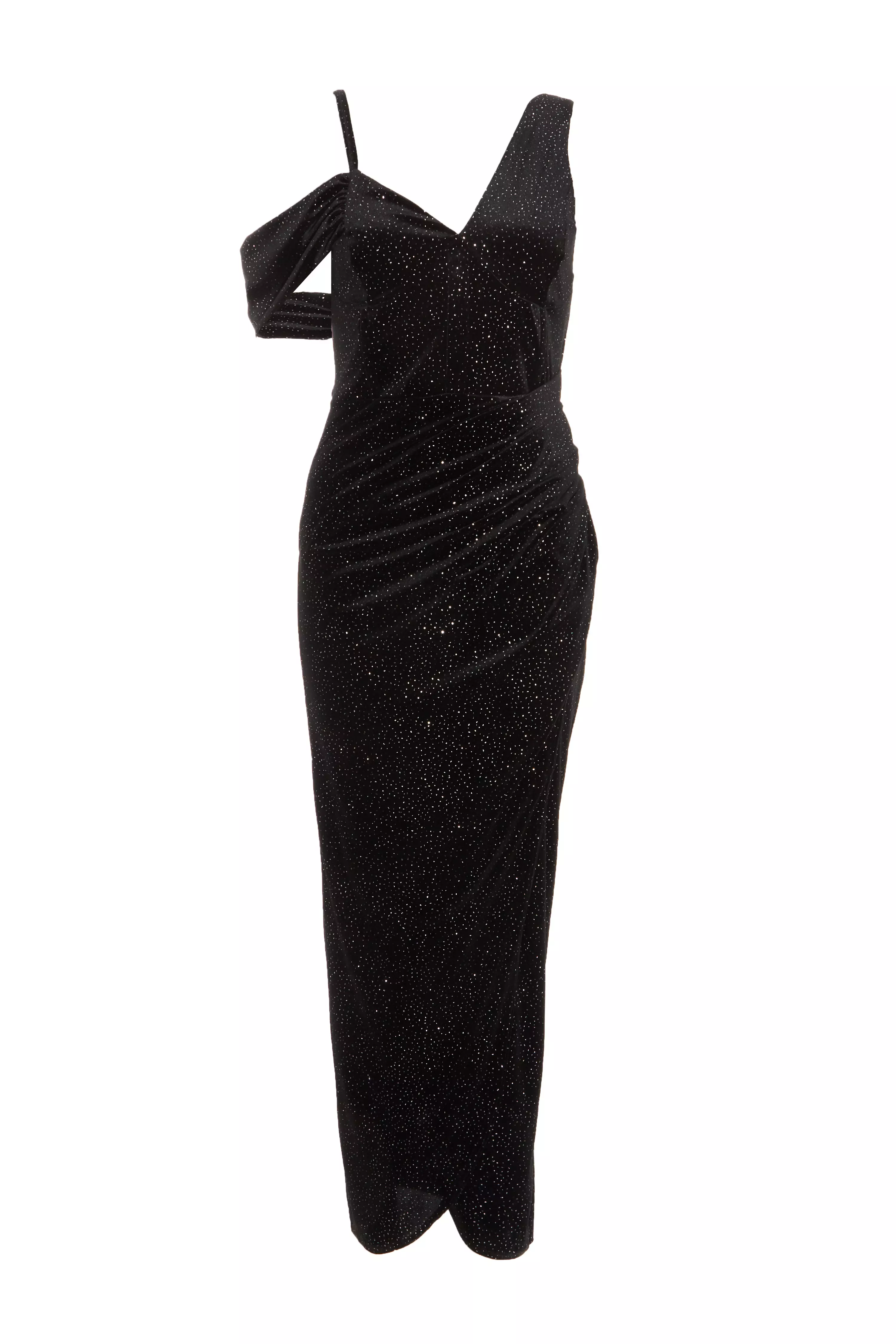 Petite Black Velvet Glitter Maxi Dress