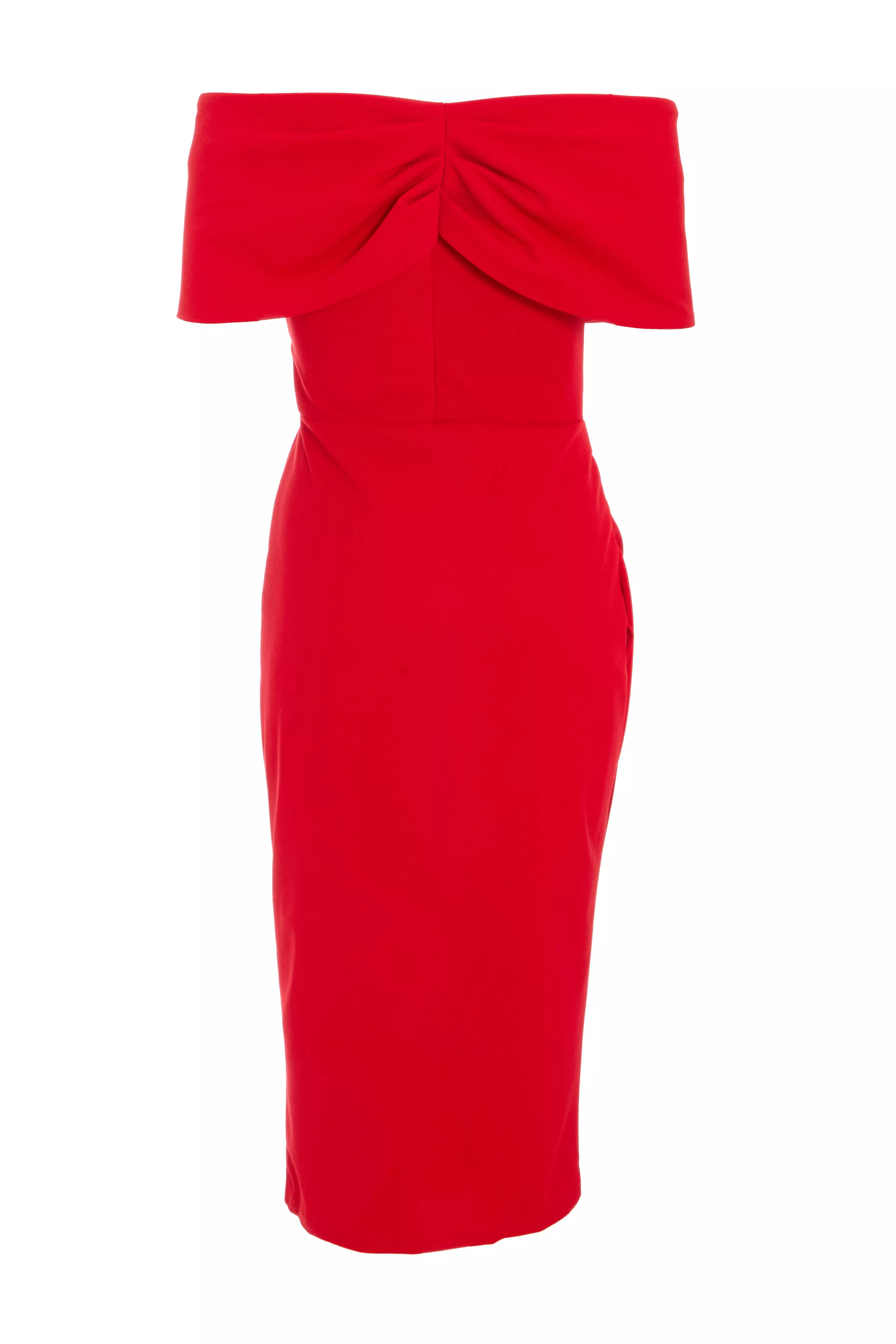 Red Bardot Ruched Wrap Midi Dress