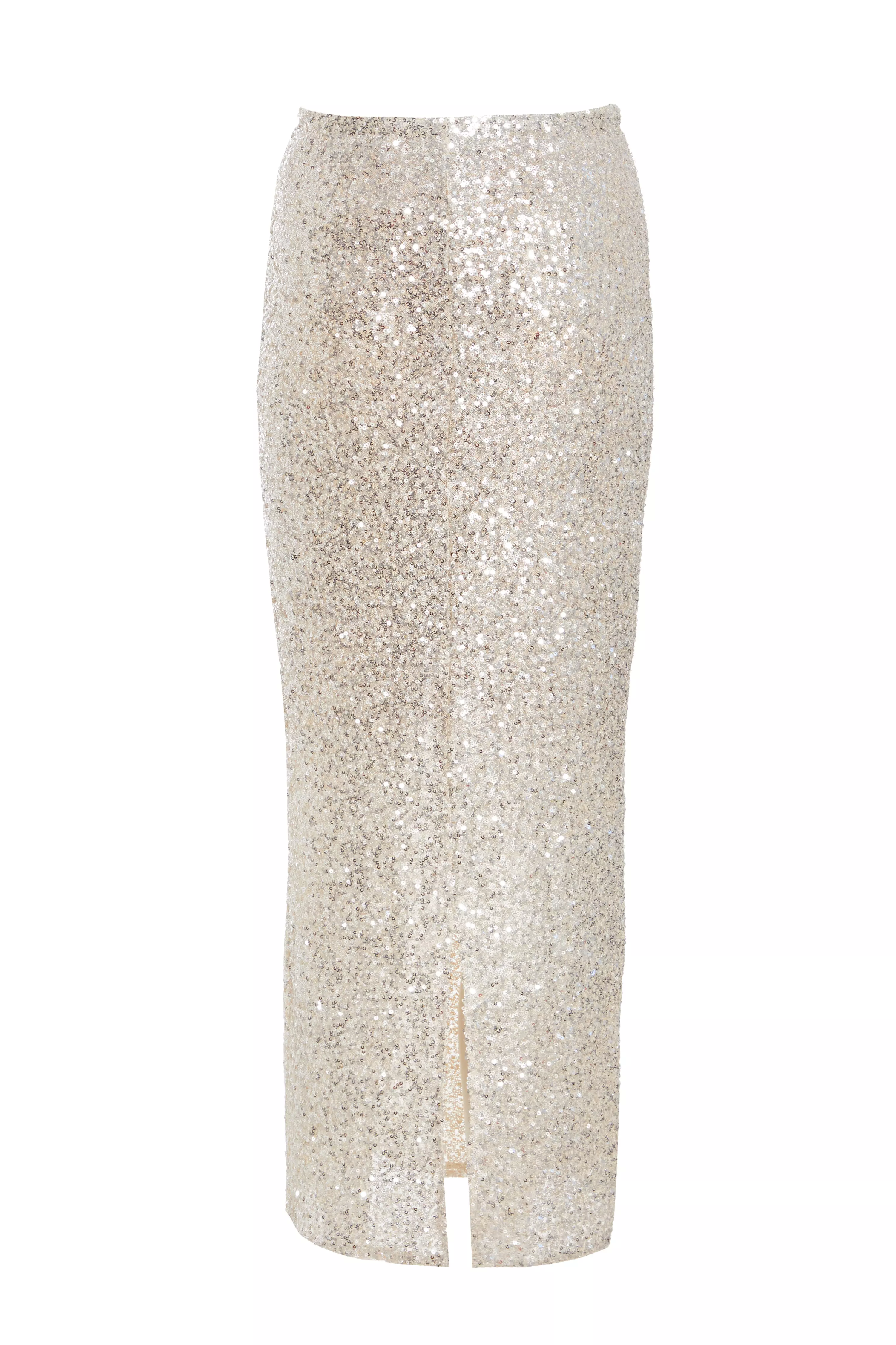 Petite Champagne Sequin Maxi Skirt