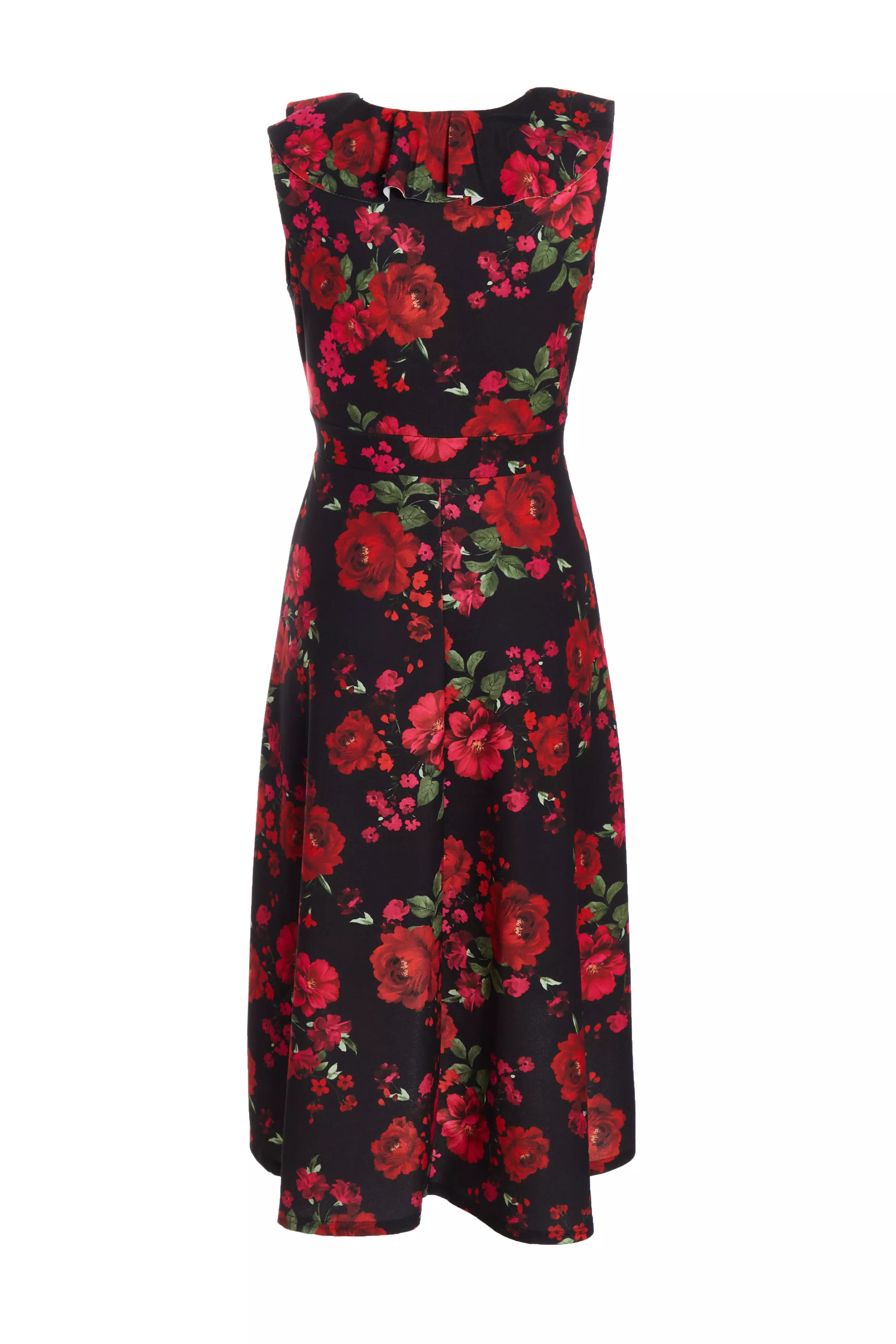 Petite Black Floral Dip Hem Midi Dress