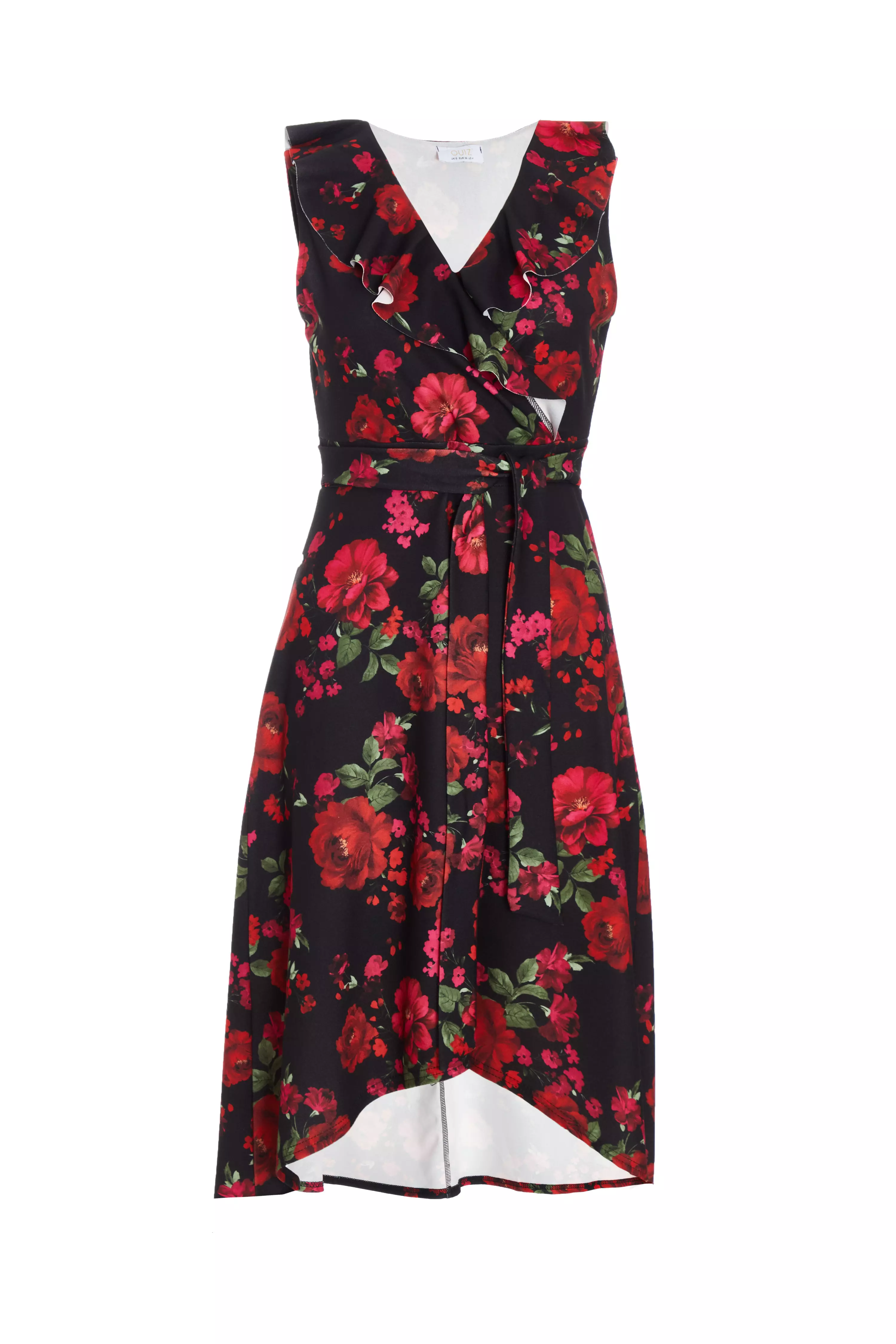 Petite Black Floral Dip Hem Midi Dress