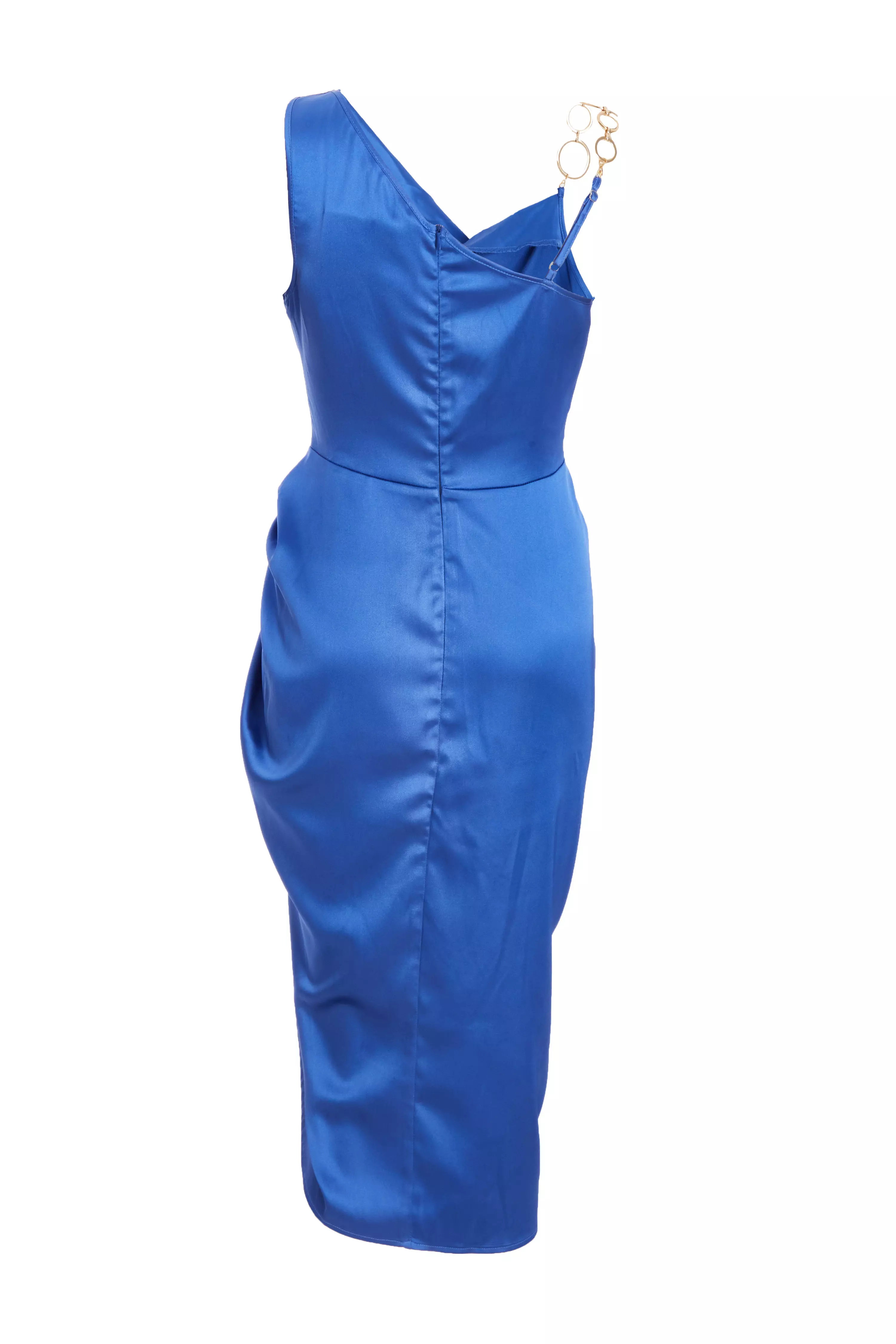 Indigo Satin Ruched Midi Dress