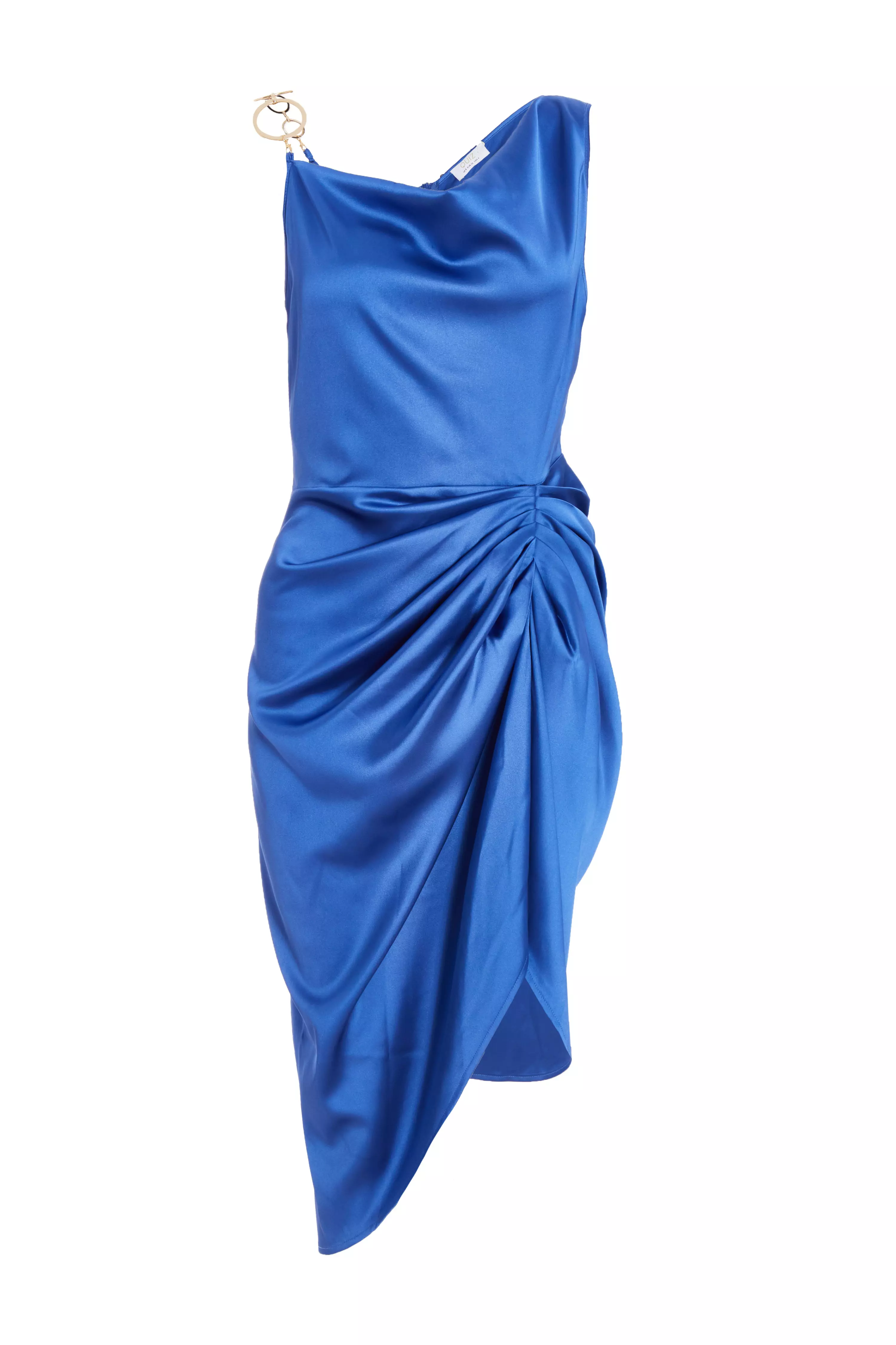 Indigo Satin Ruched Midi Dress