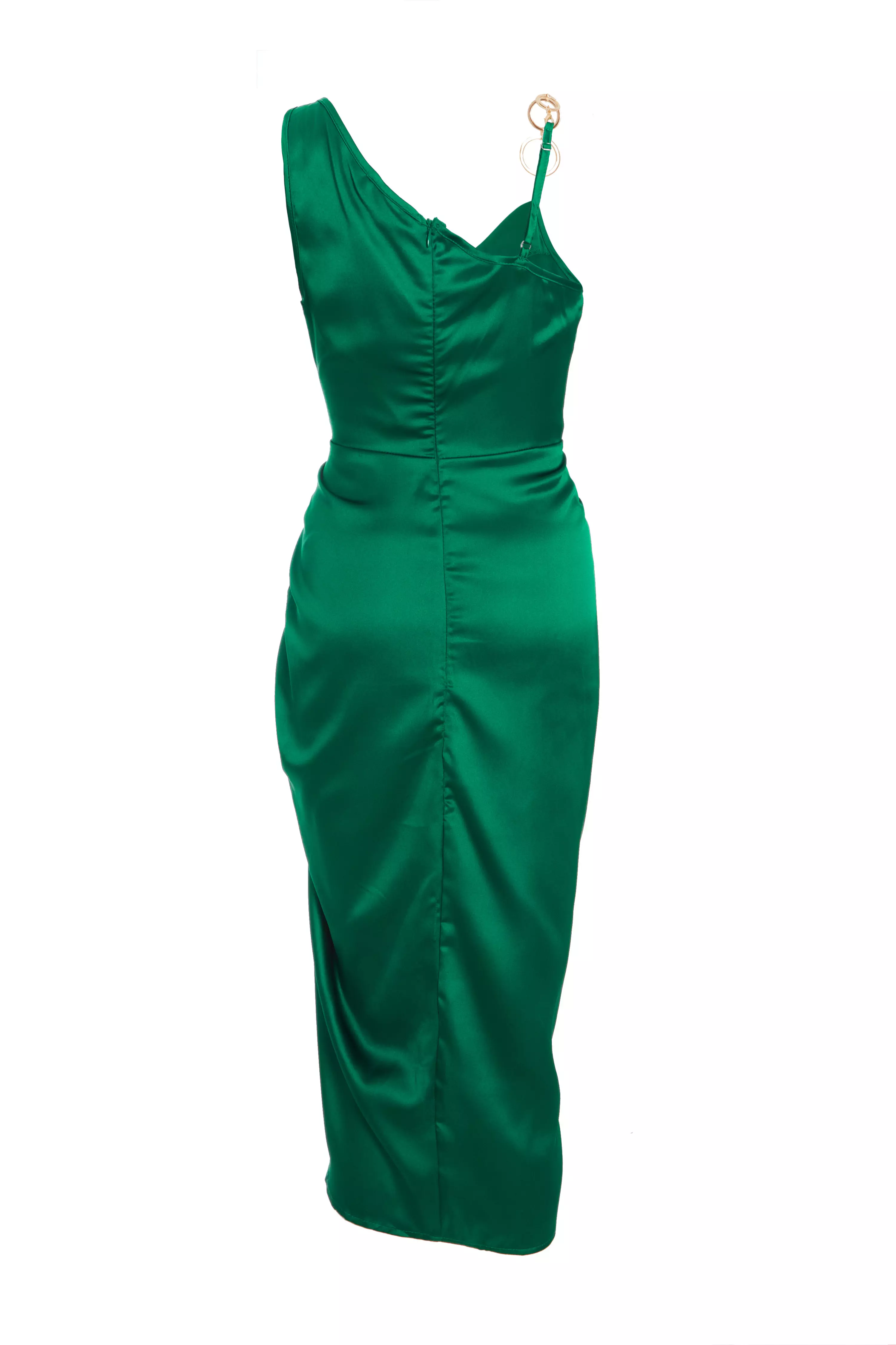 Emerald Green Satin Midi Dress