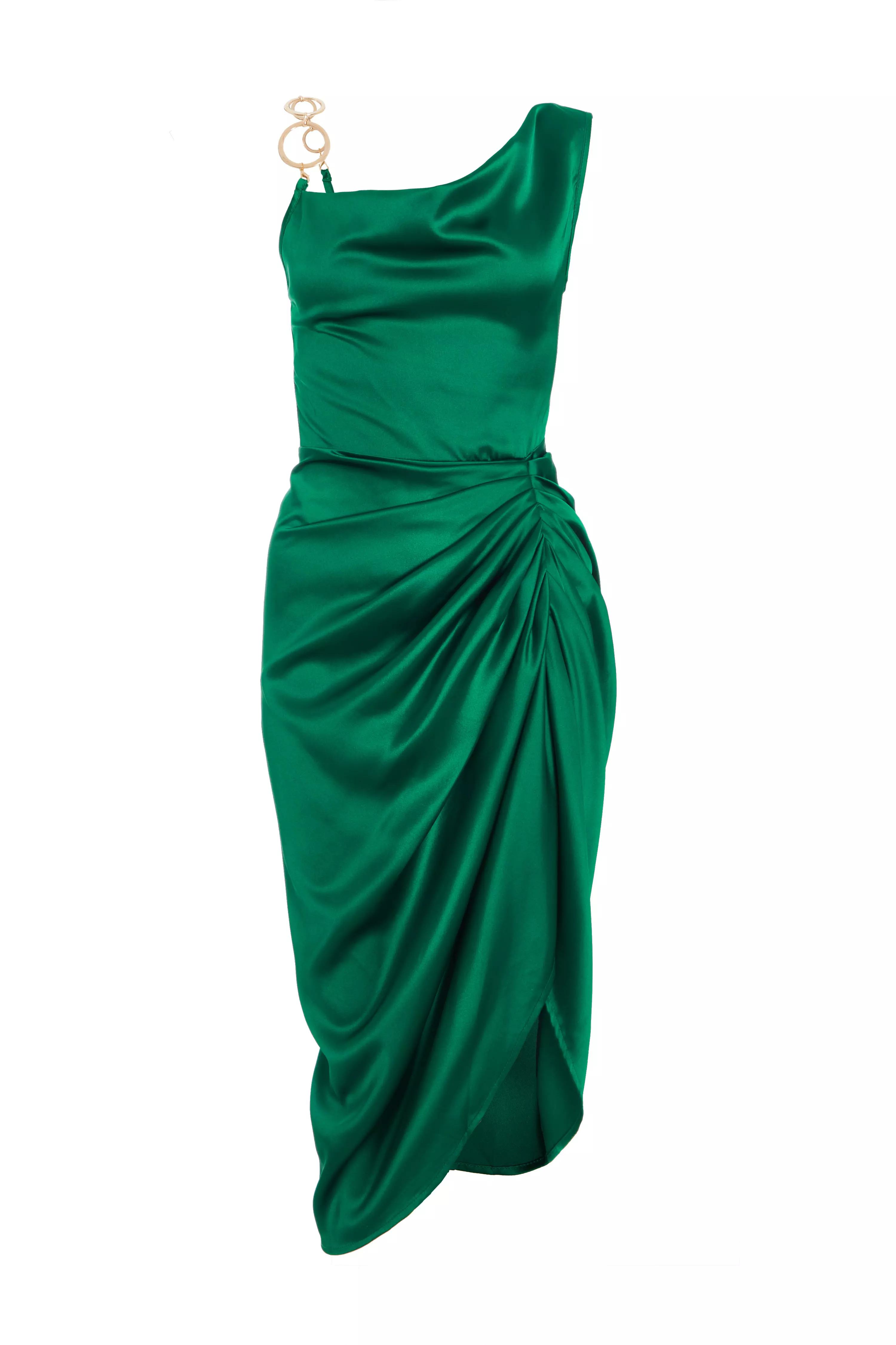 Emerald Green Satin Midi Dress