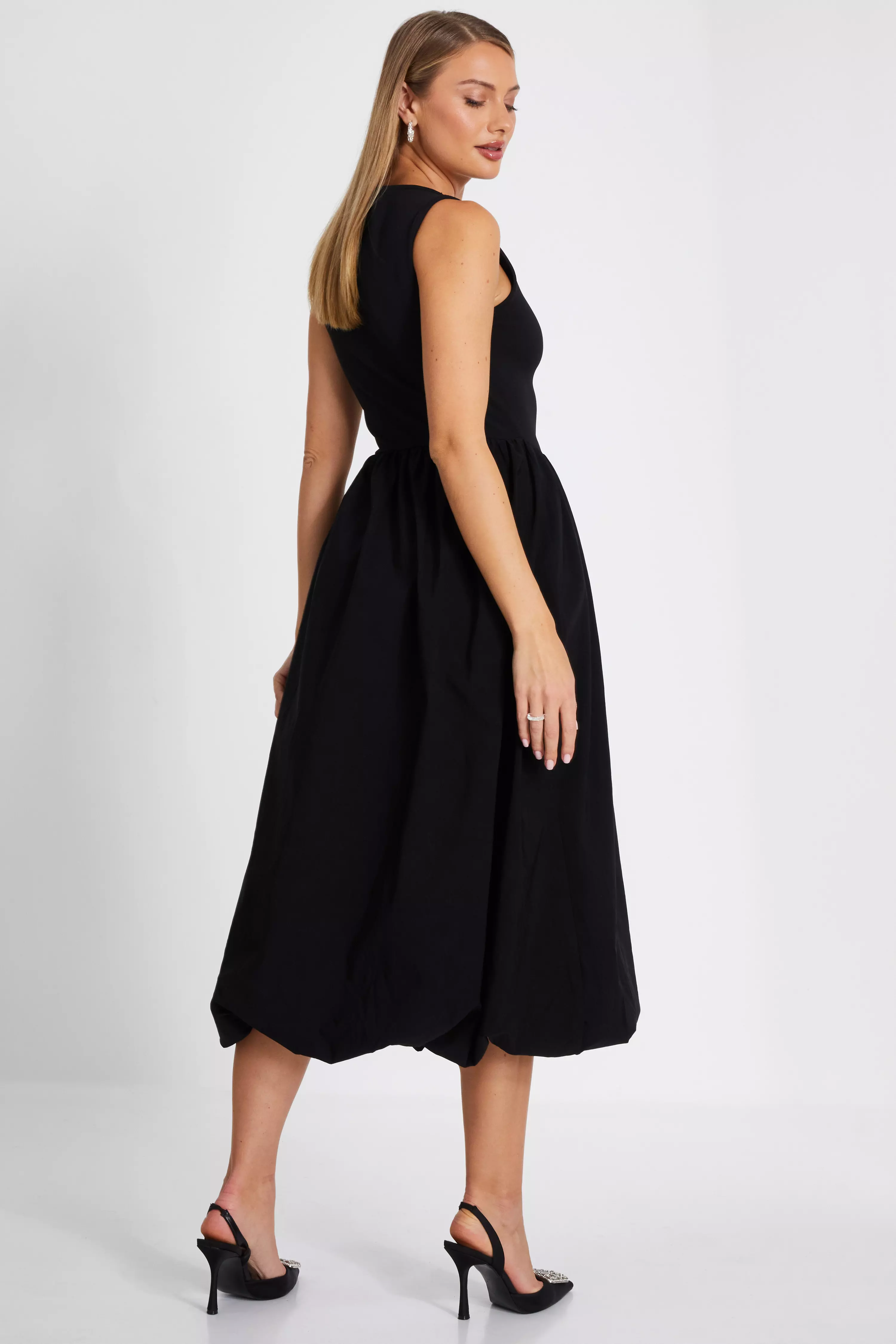 Black Puff Ball Midi Dress