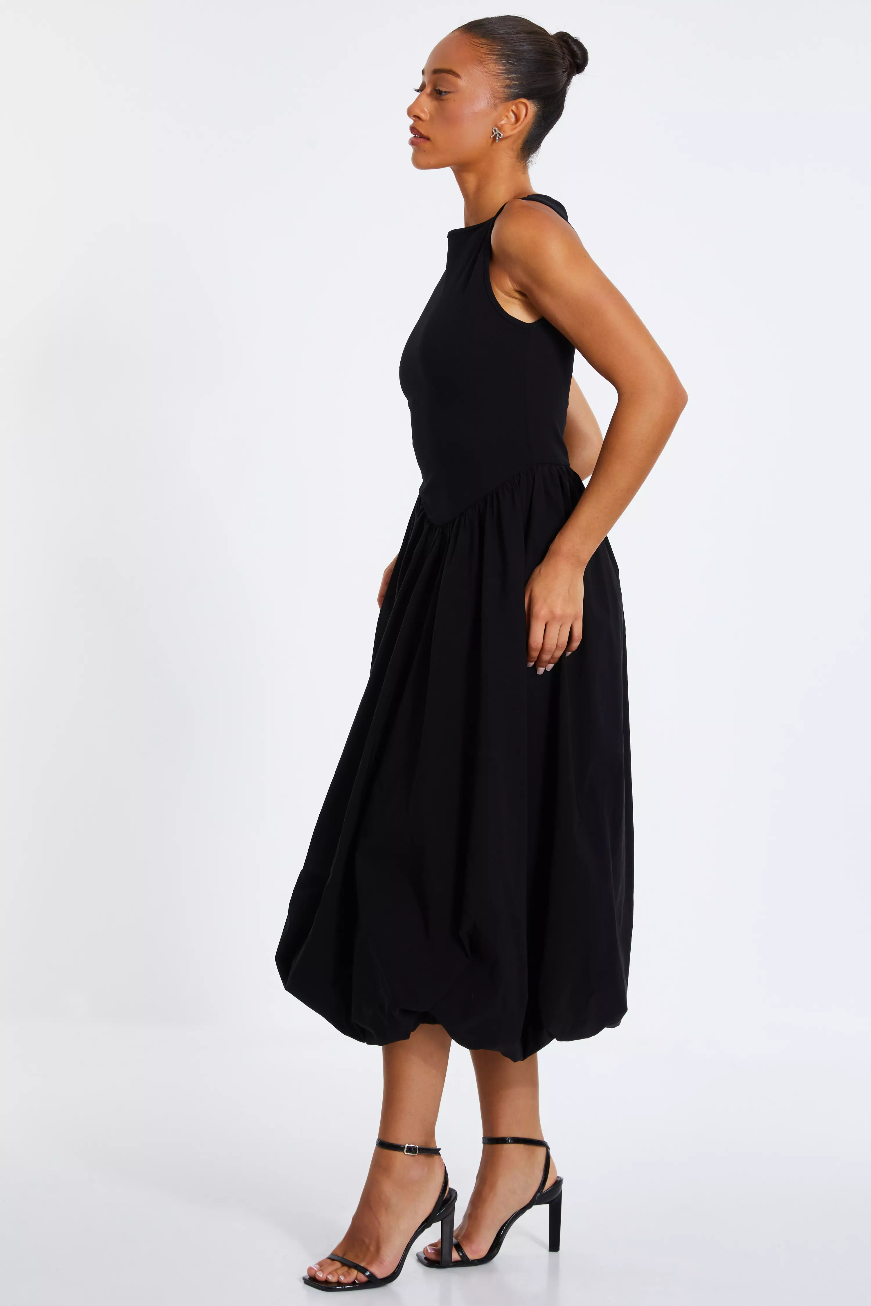 Black Puff Ball Midi Dress