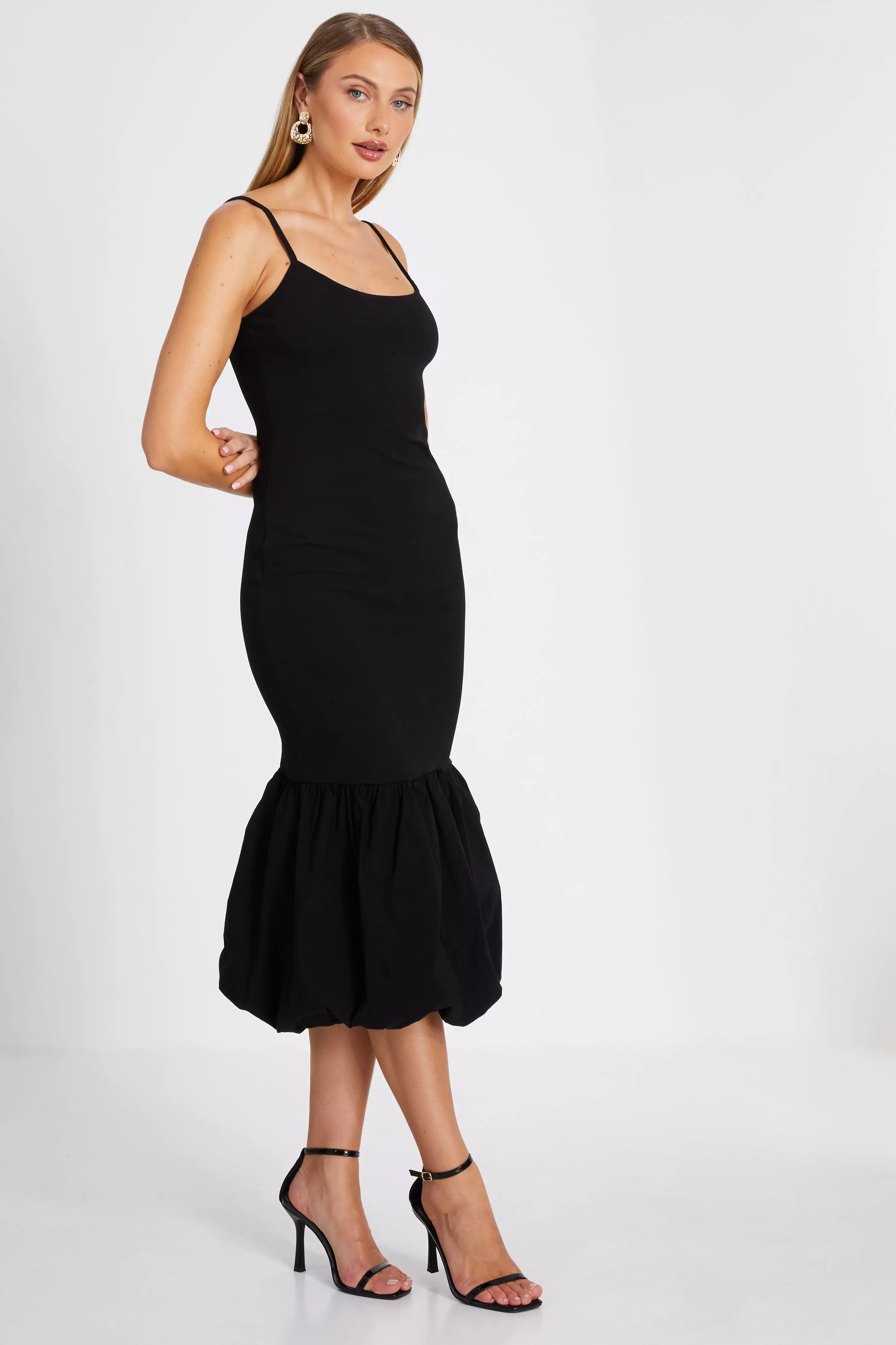 Black Puff Ball Midi Dress