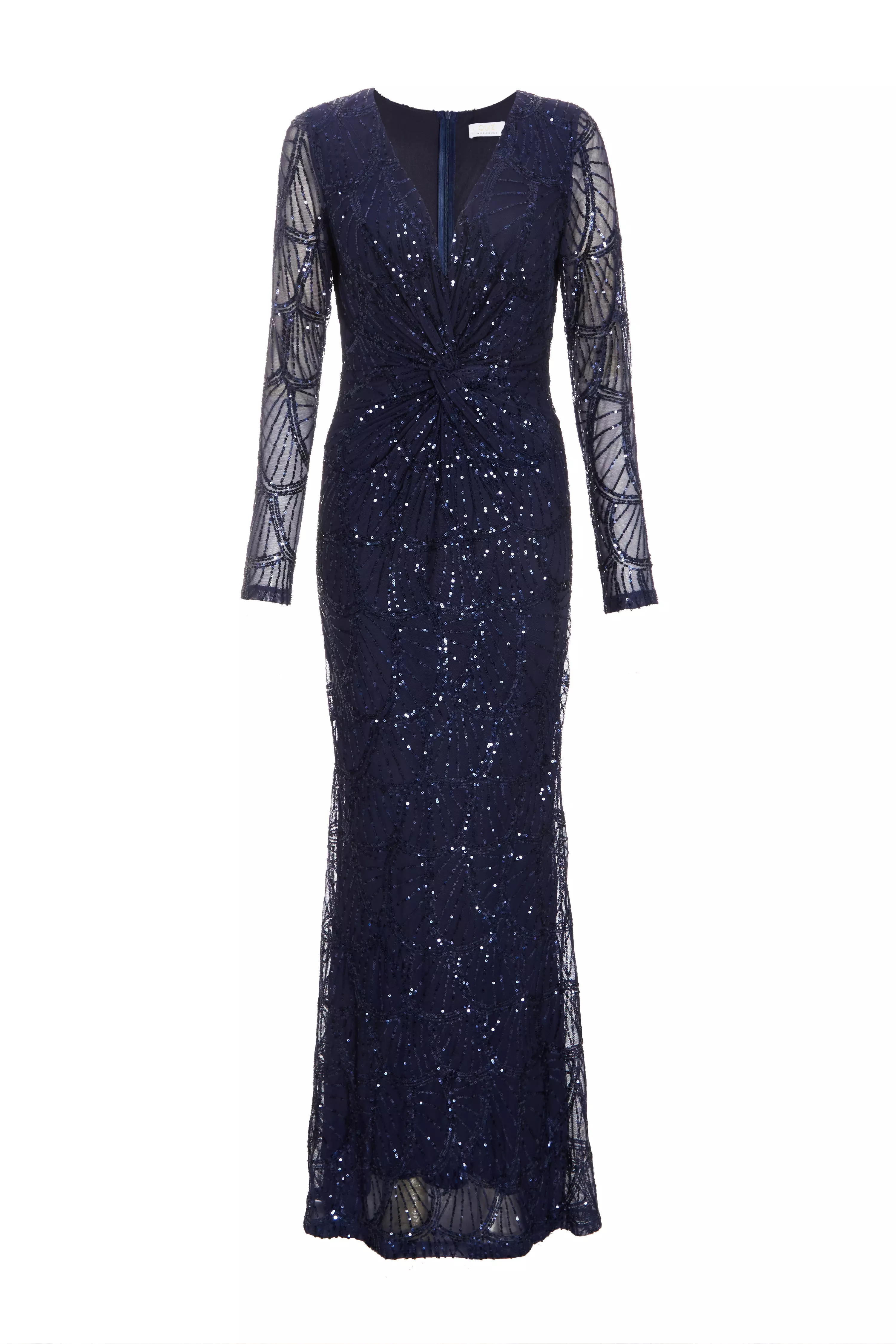 Navy Mesh Sequin Embellished Maxi Dress