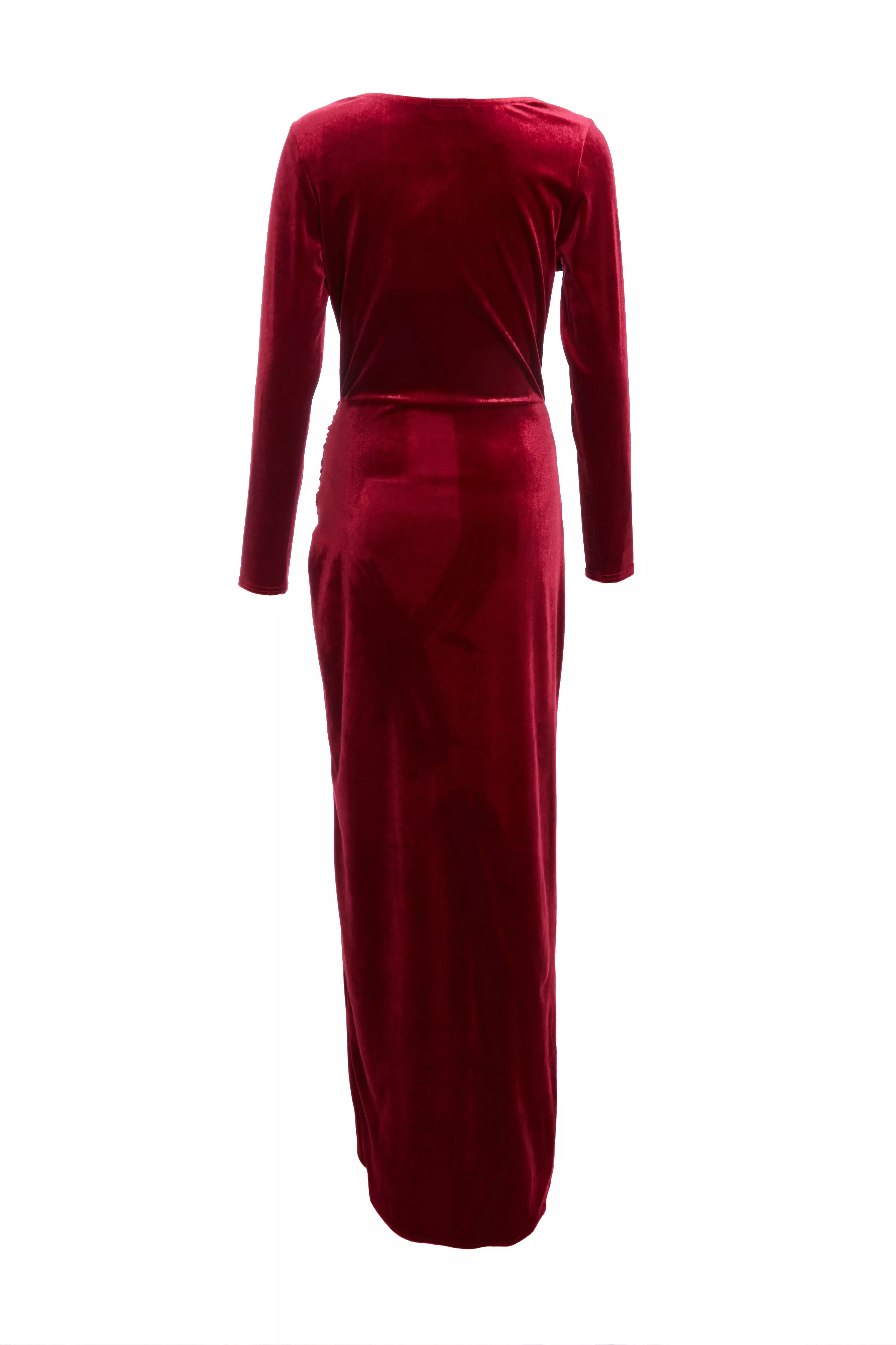 Dark Red Velvet Cowl Neck Maxi Dress