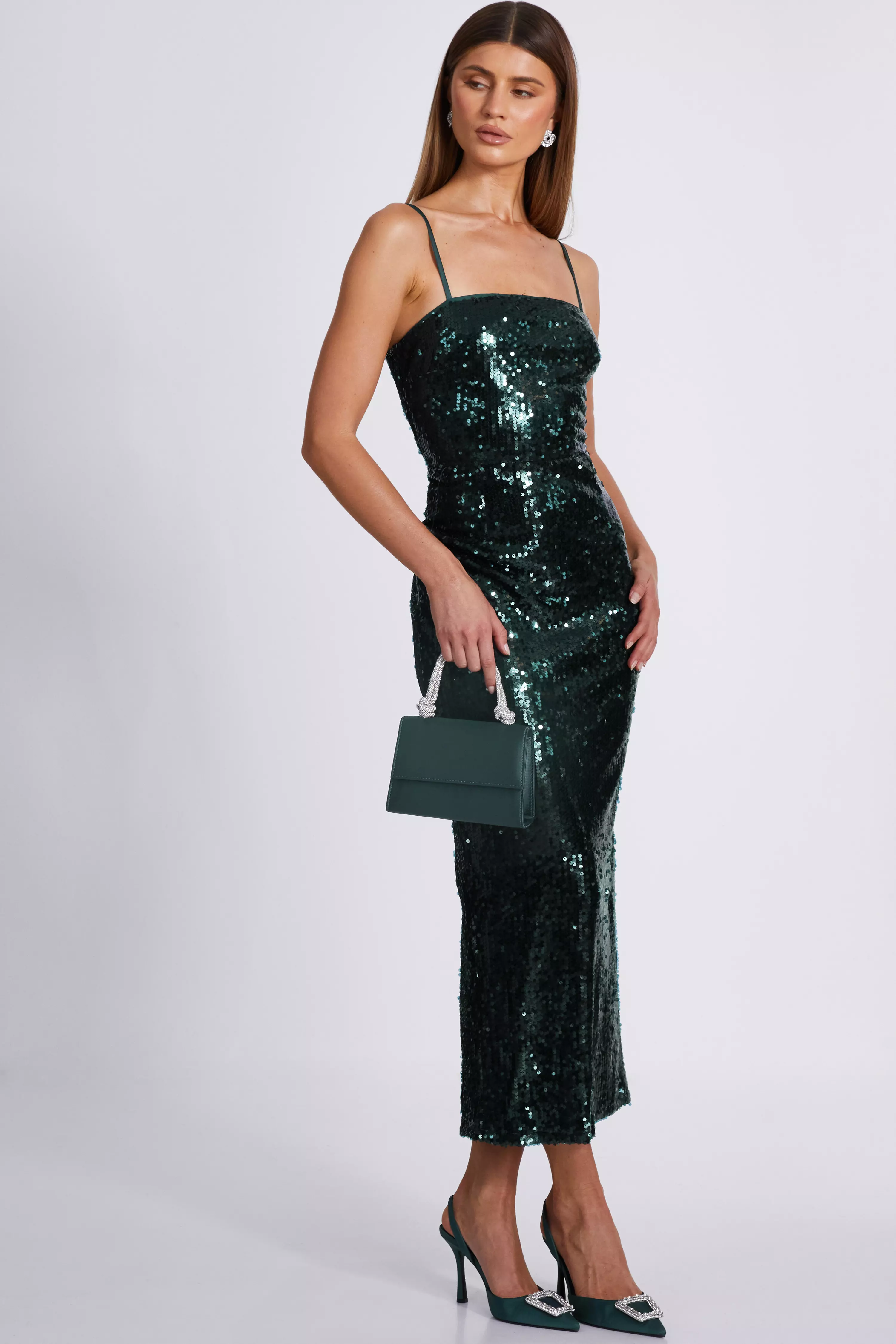 Bottle Green Sequin Midaxi Dress