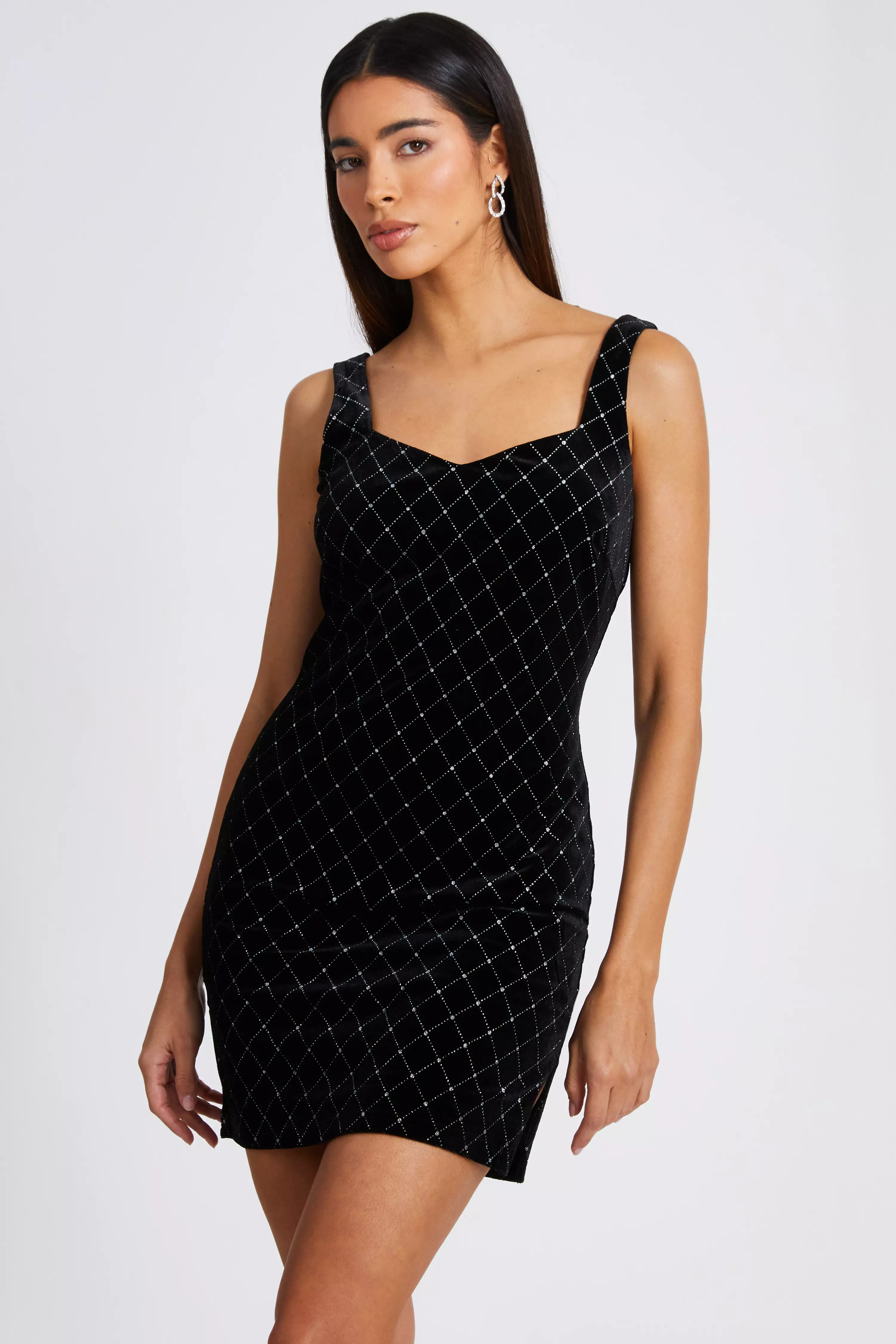 Black Velvet Diamante Mini Dress