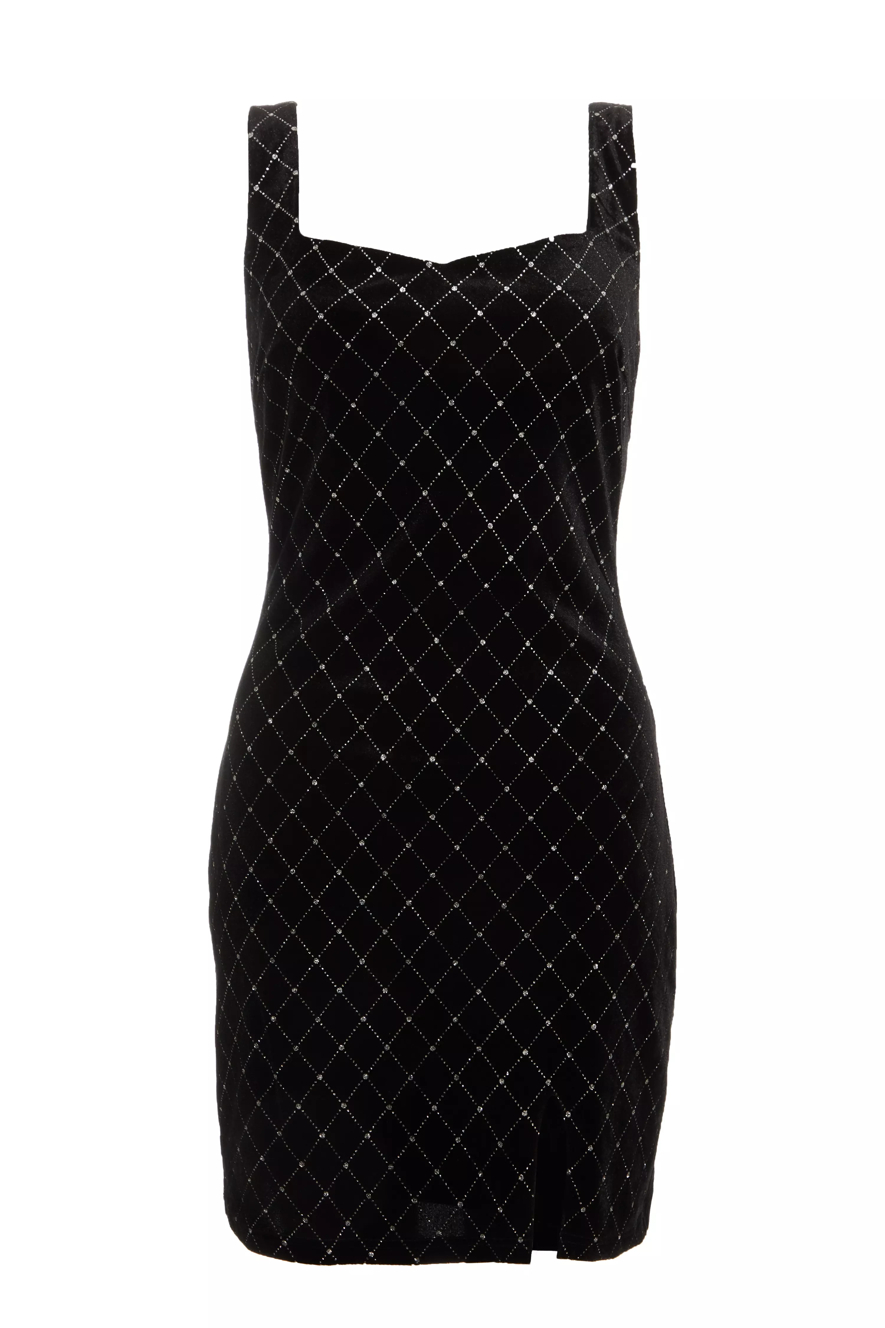 Black Velvet Diamante Mini Dress