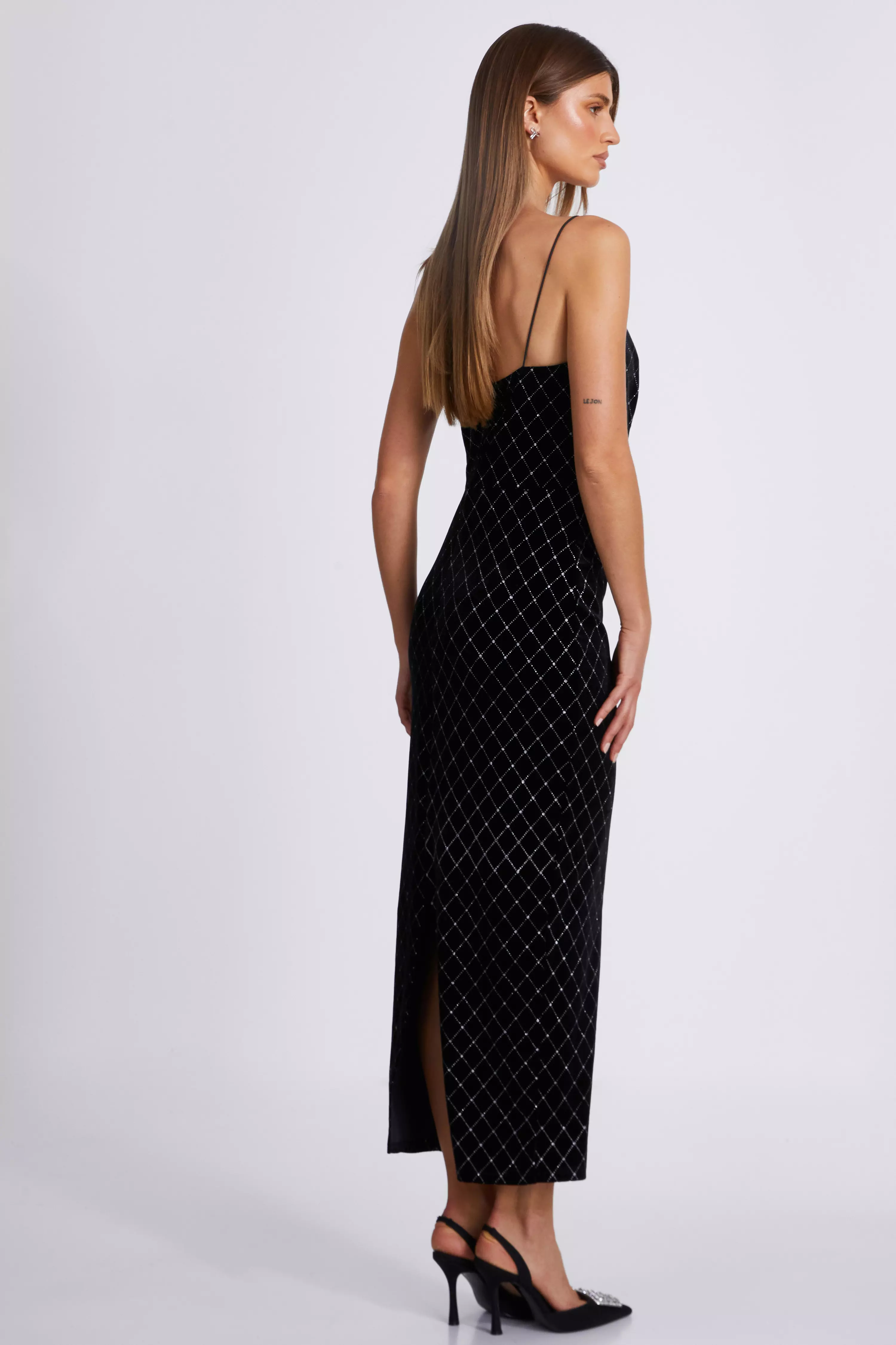 Black Velvet Diamante Midi Dress