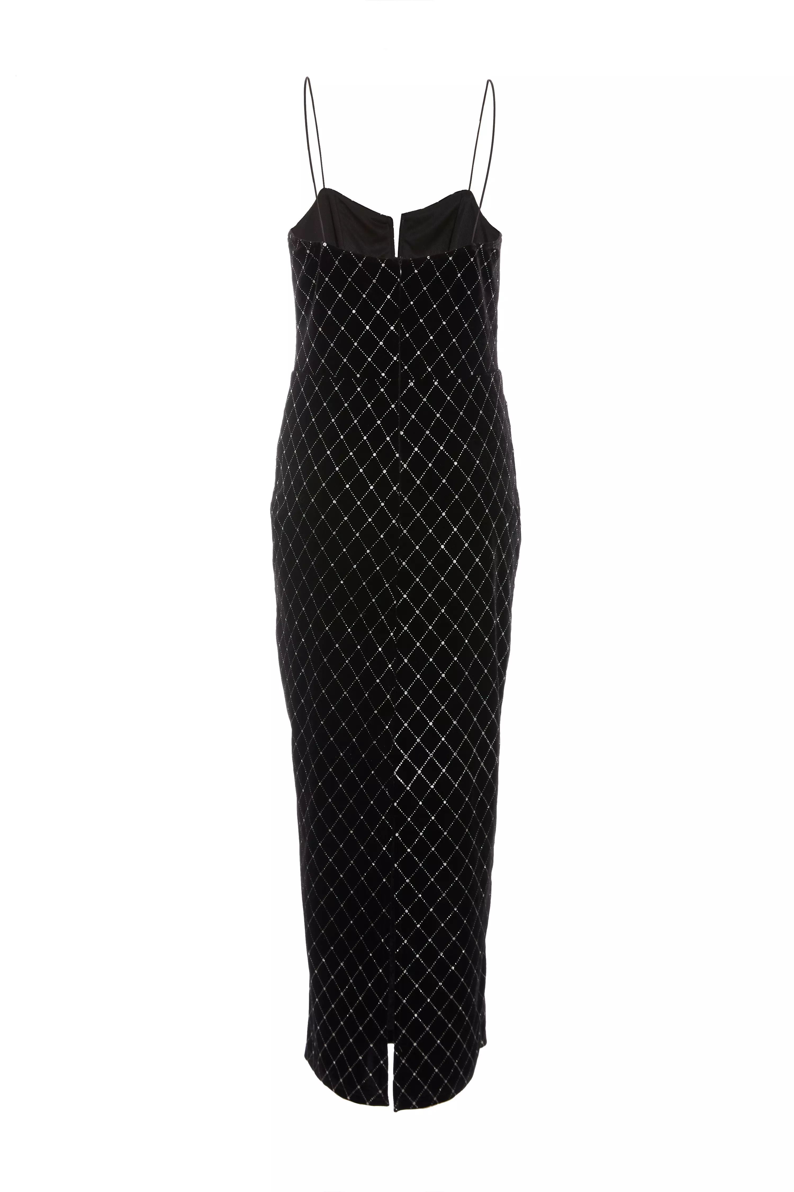 Black Velvet Diamante Midi Dress