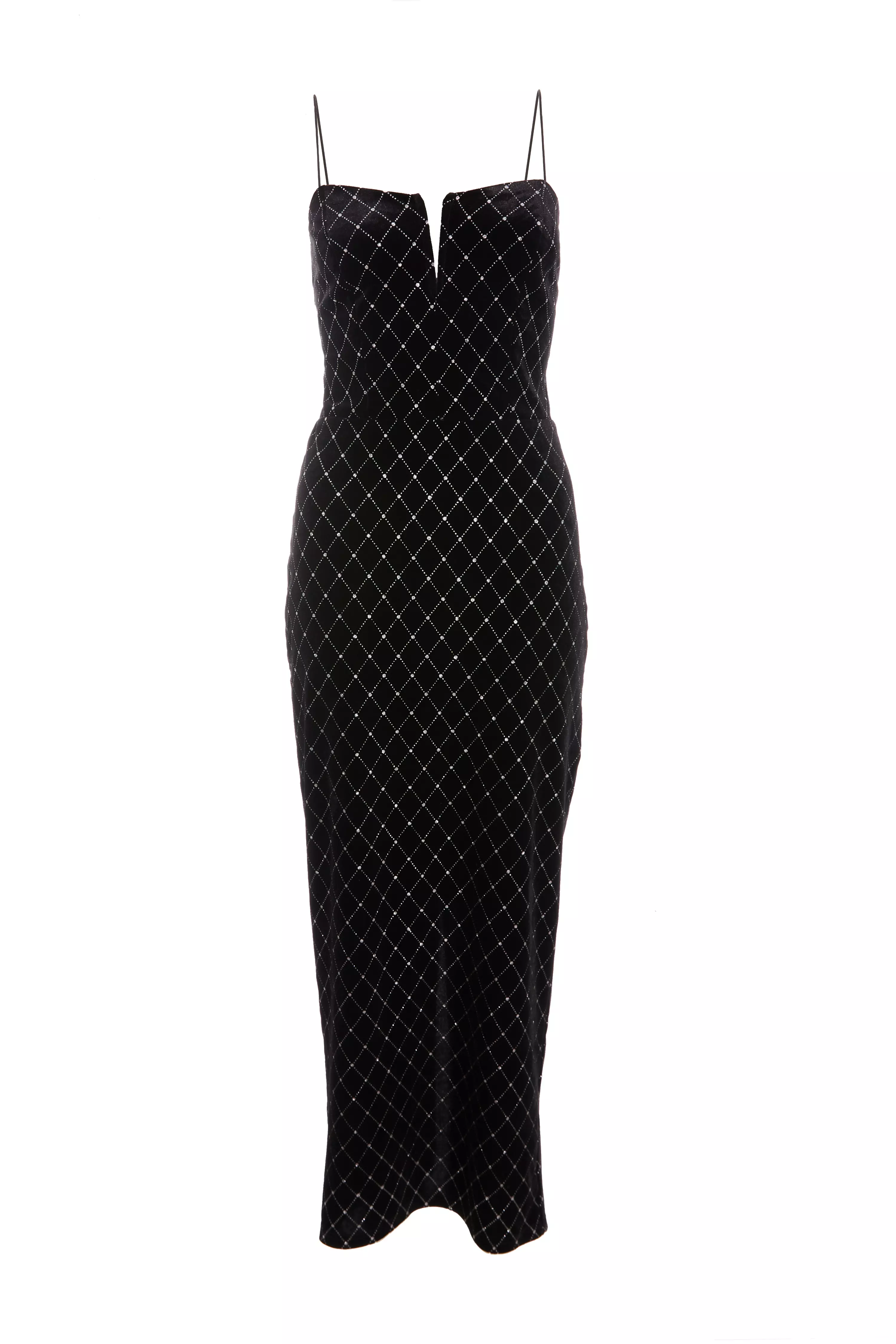 Black Velvet Diamante Midi Dress