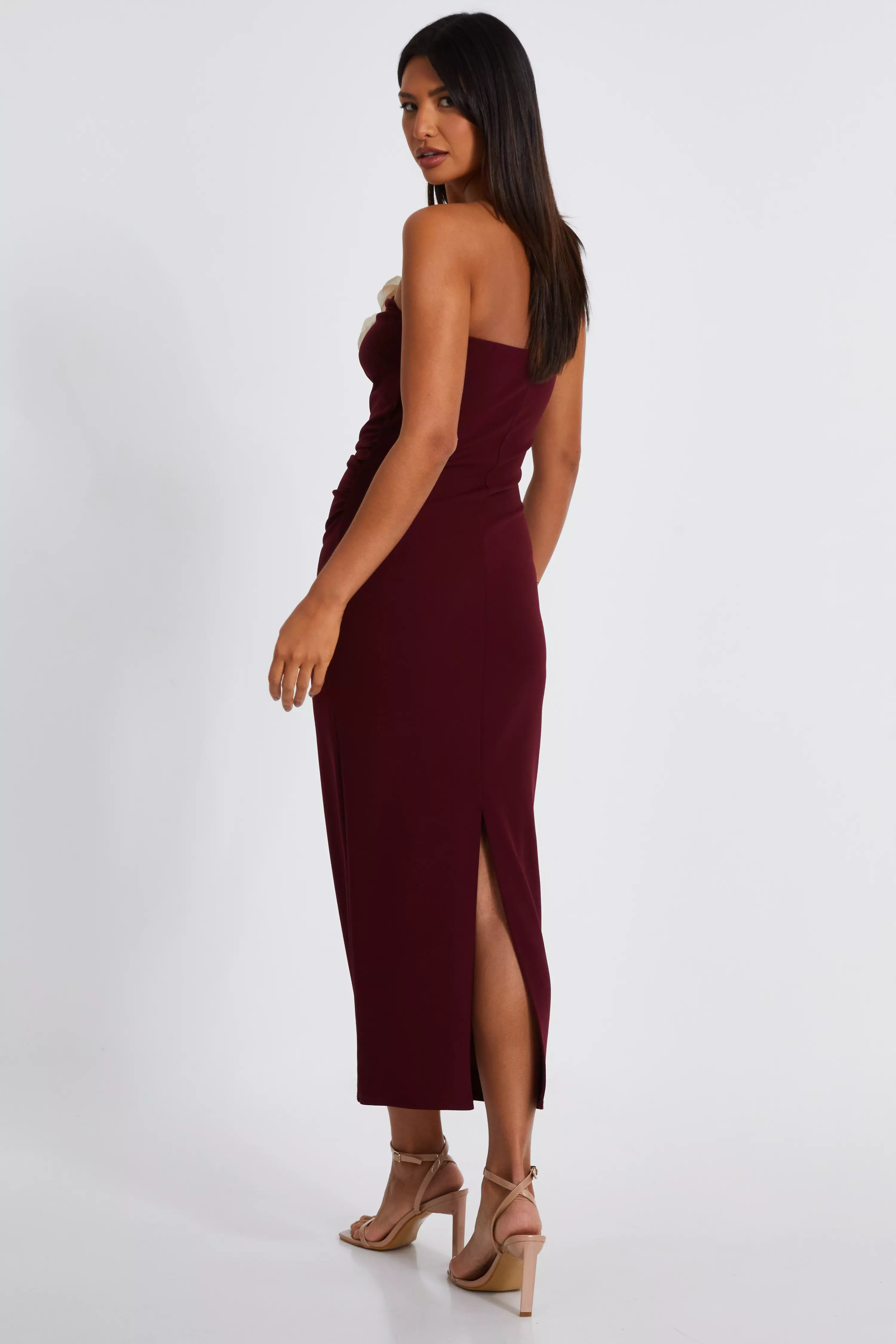 Dark Red Corsage Midaxi Dress