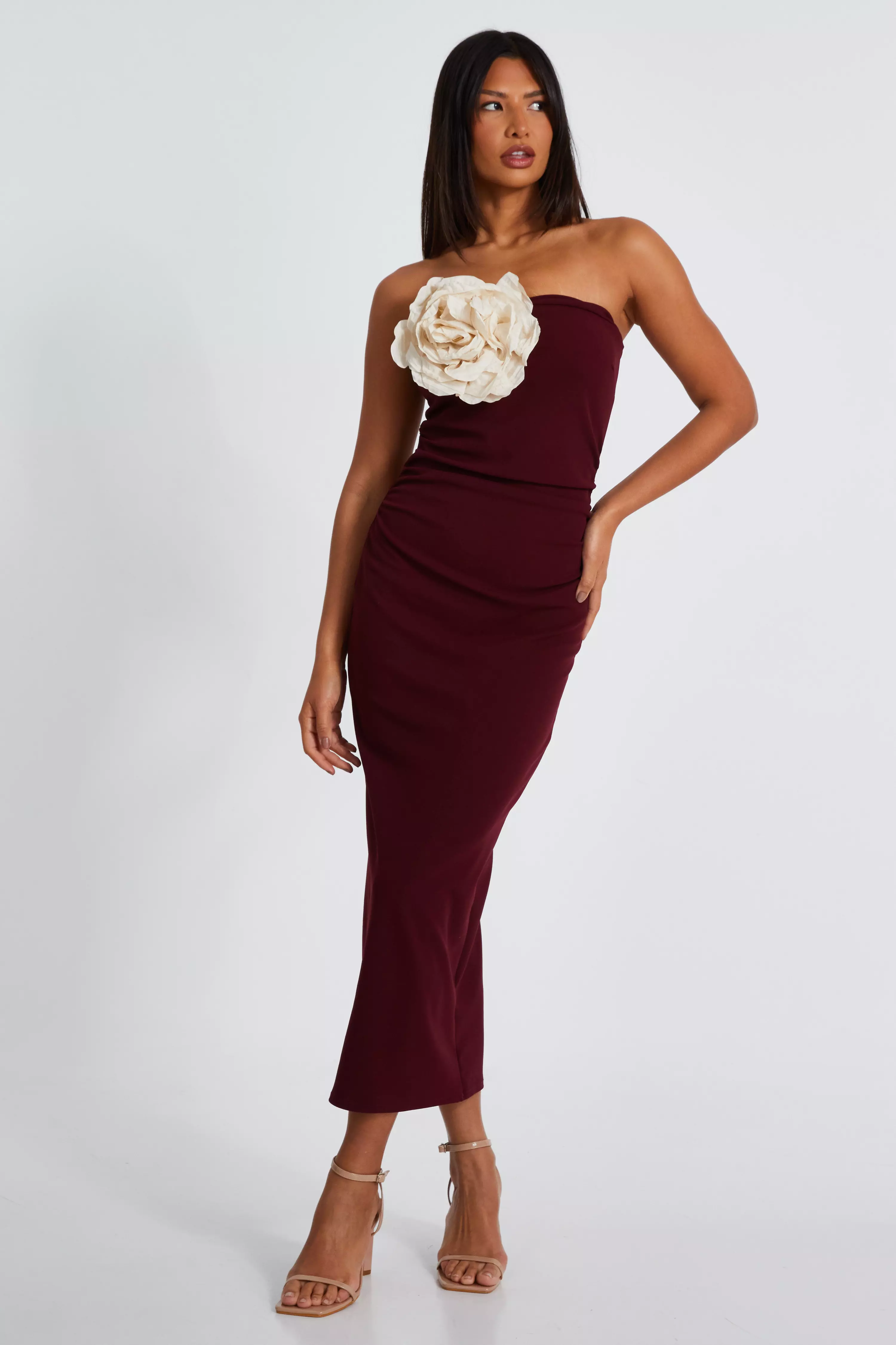 Dark Red Corsage Midaxi Dress