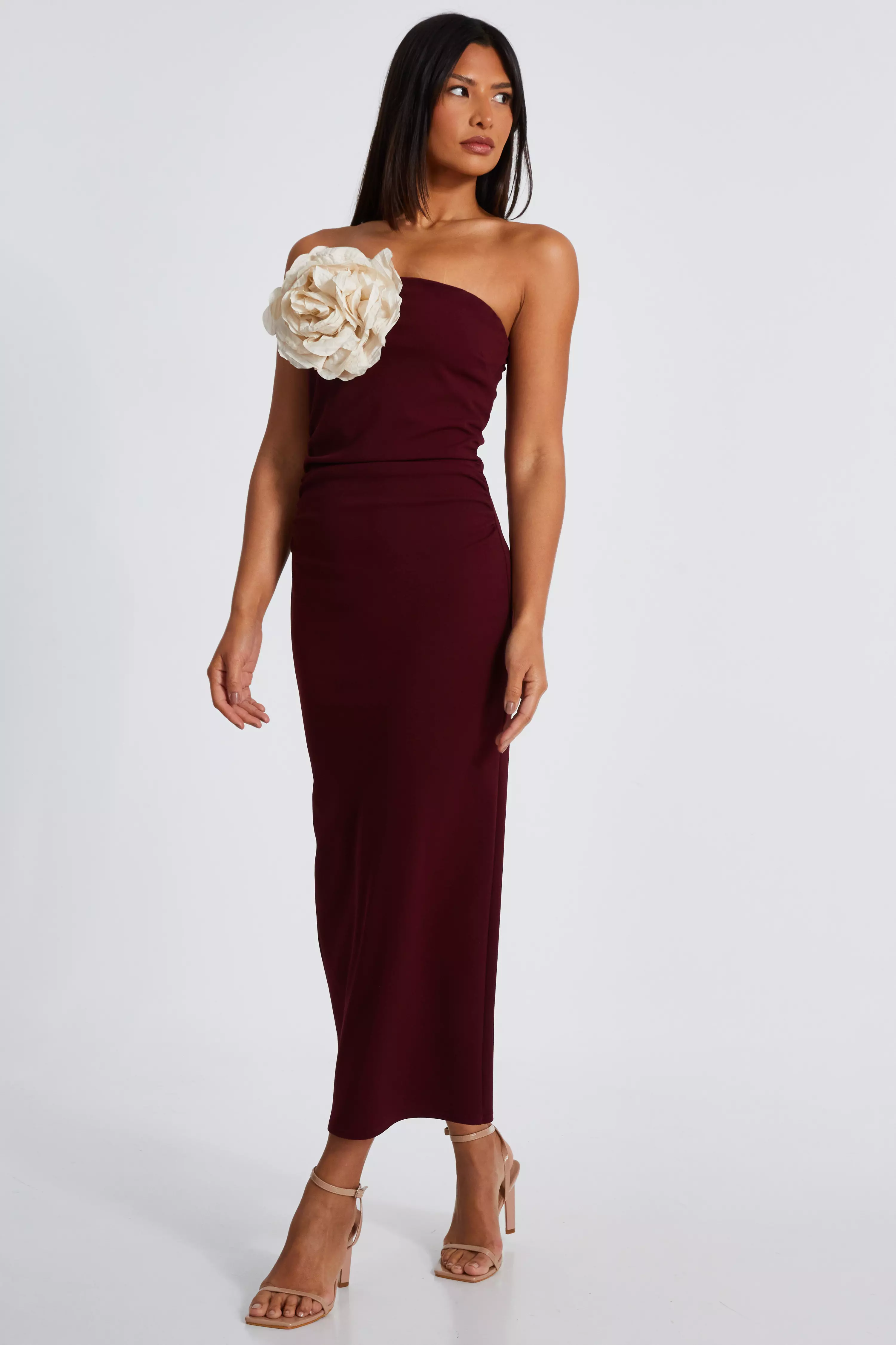 Dark Red Corsage Midaxi Dress