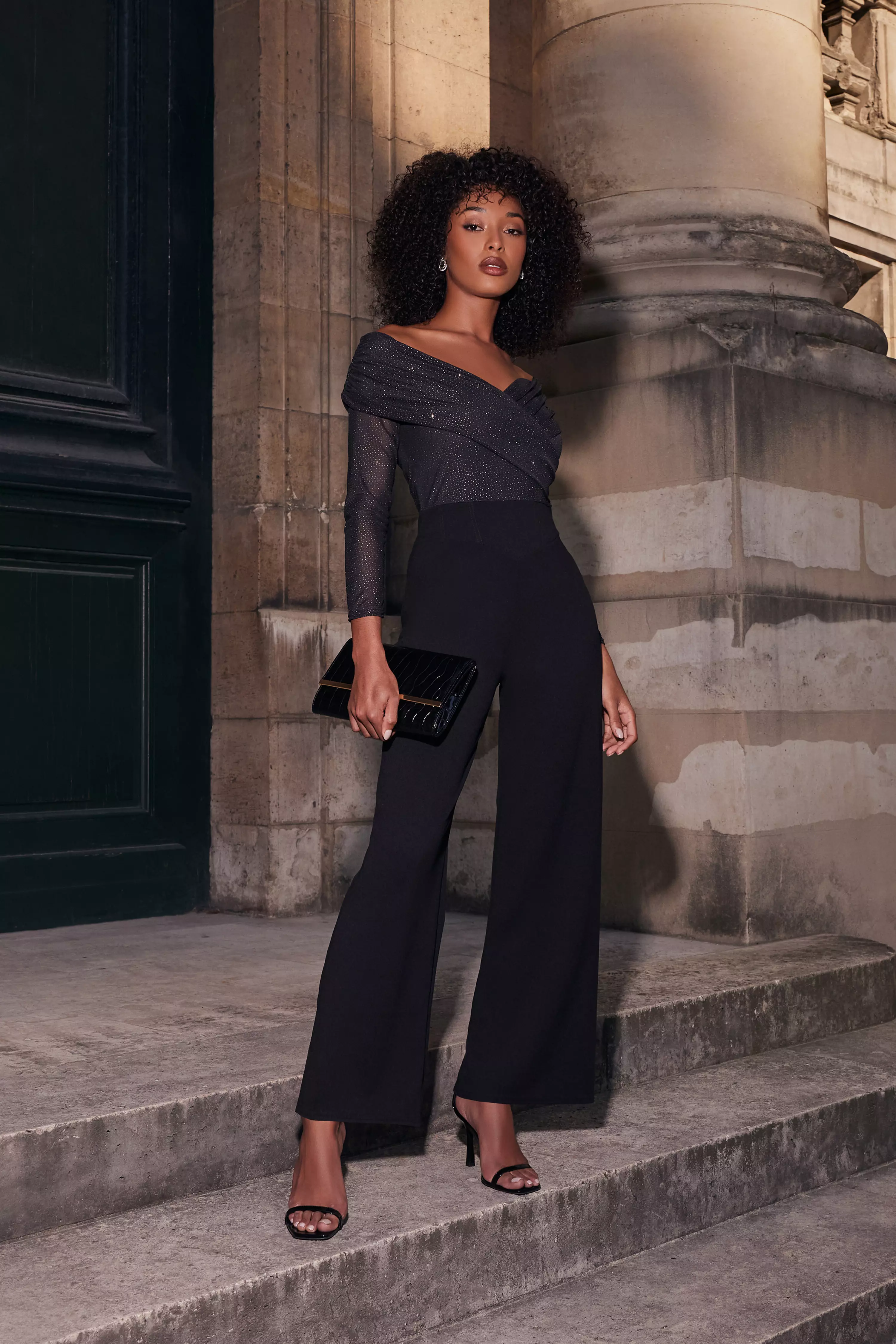 Black Glitter Palazzo Jumpsuit