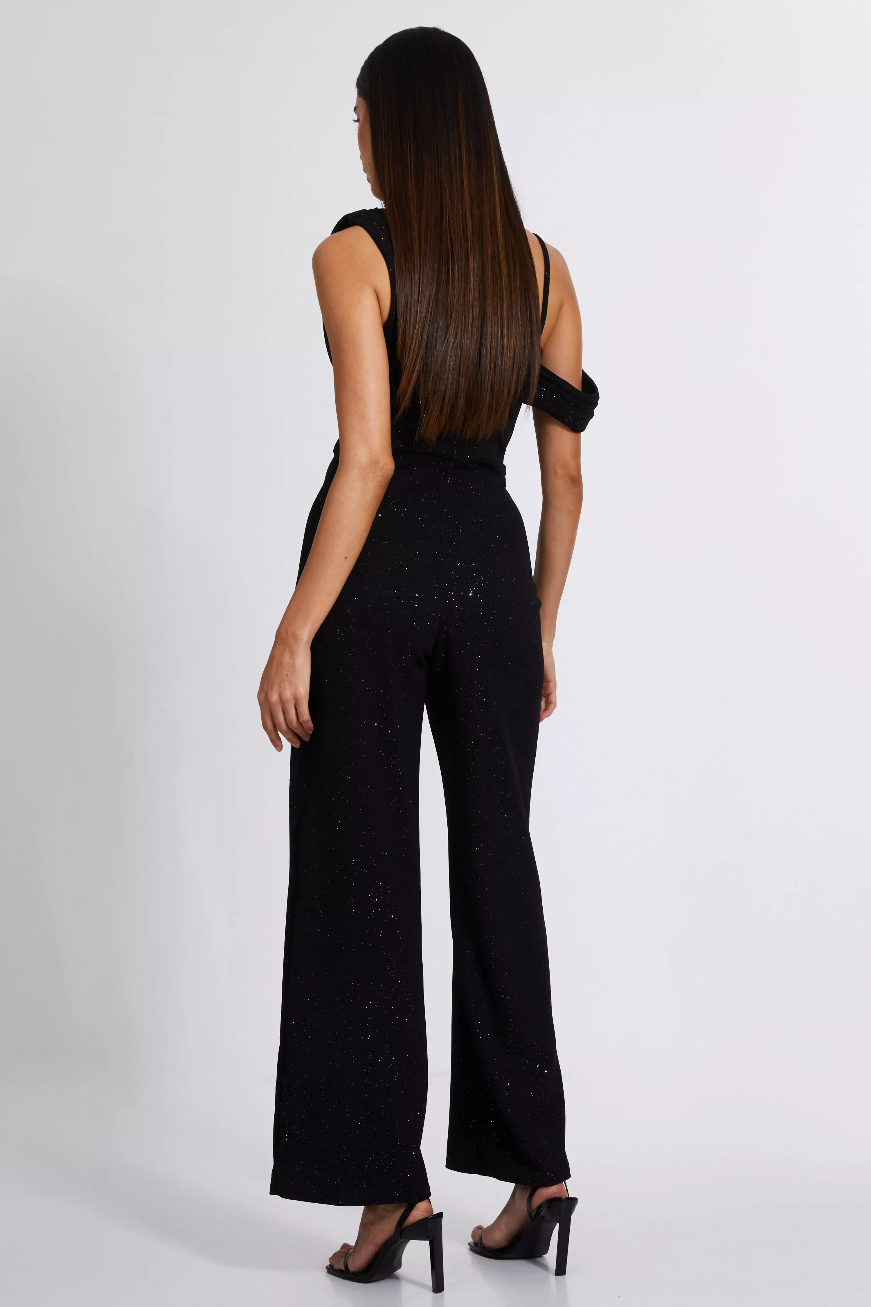 Black Glitter Cowl Neck Jumpsuit