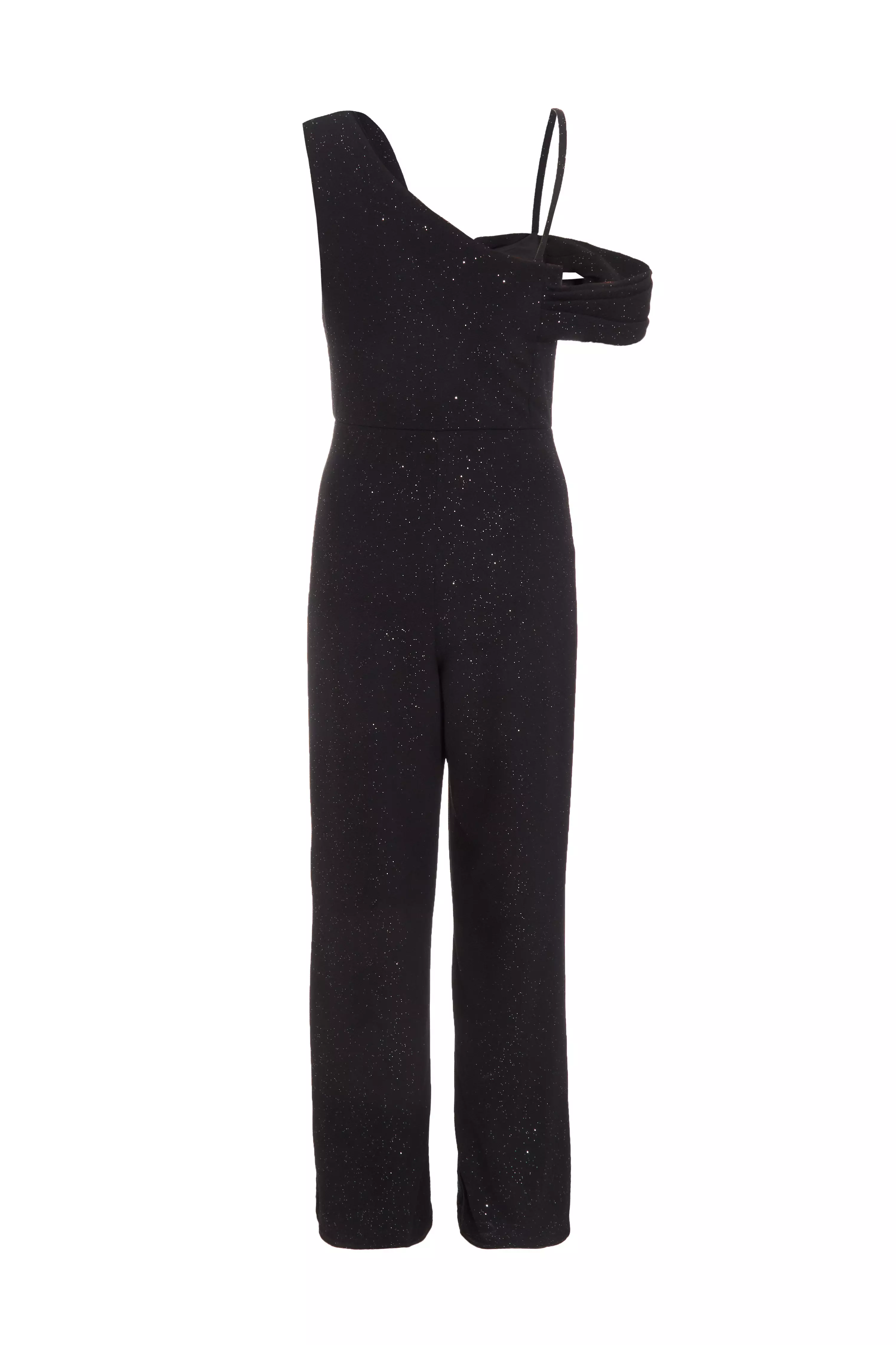 Black Glitter Cowl Neck Jumpsuit