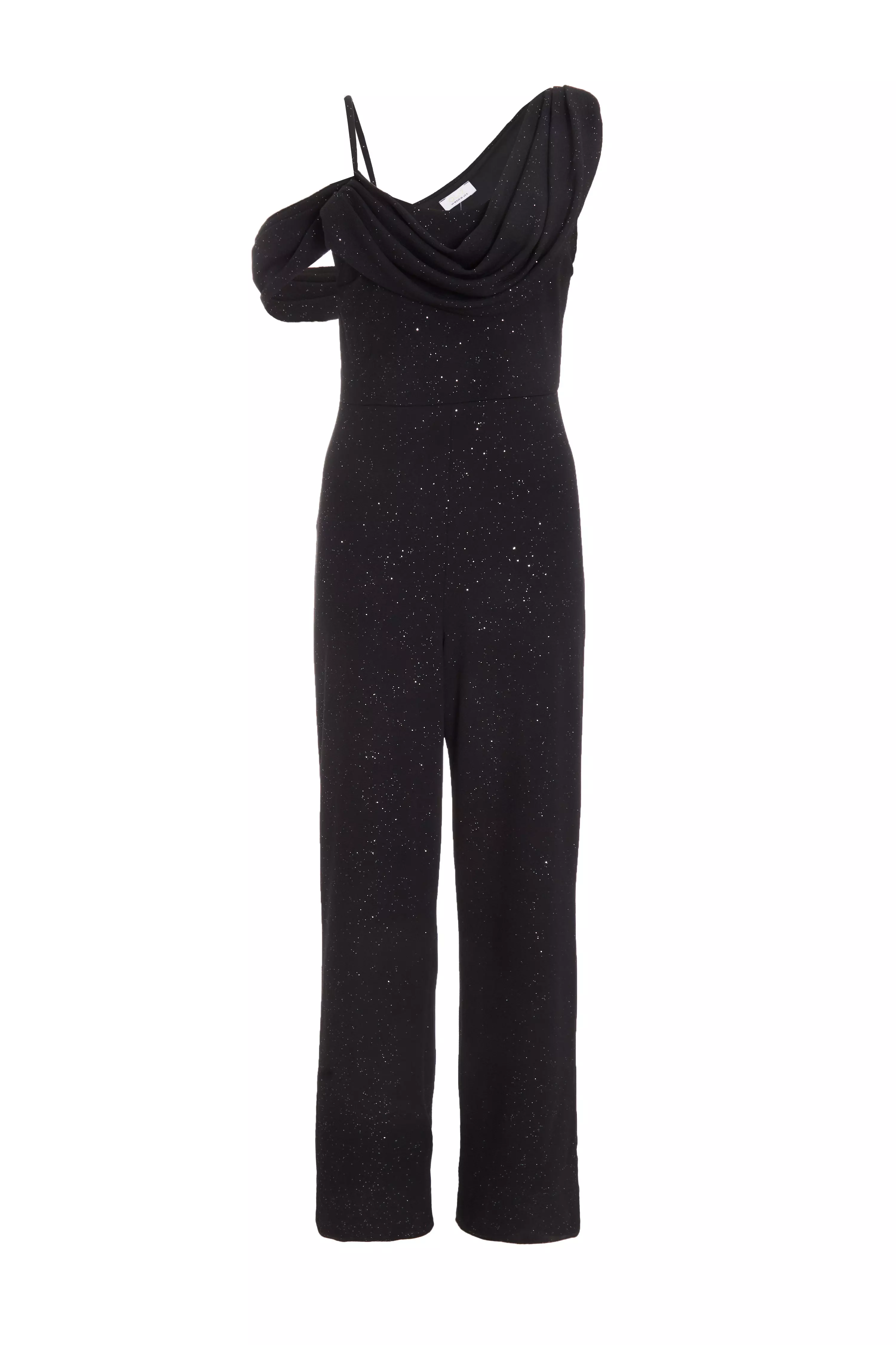 Black Glitter Cowl Neck Jumpsuit