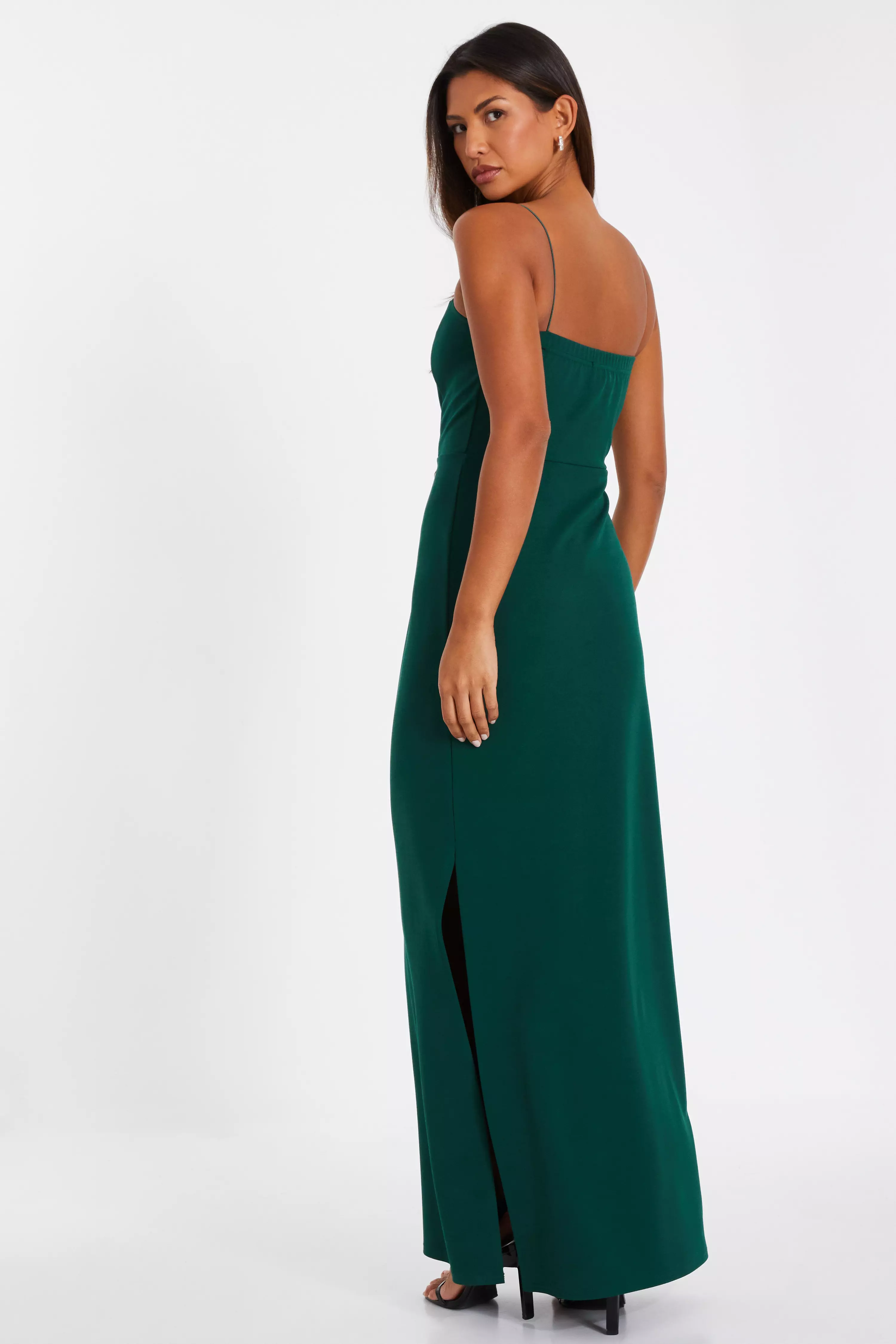 Bottle Green Floral Applique Maxi Dress