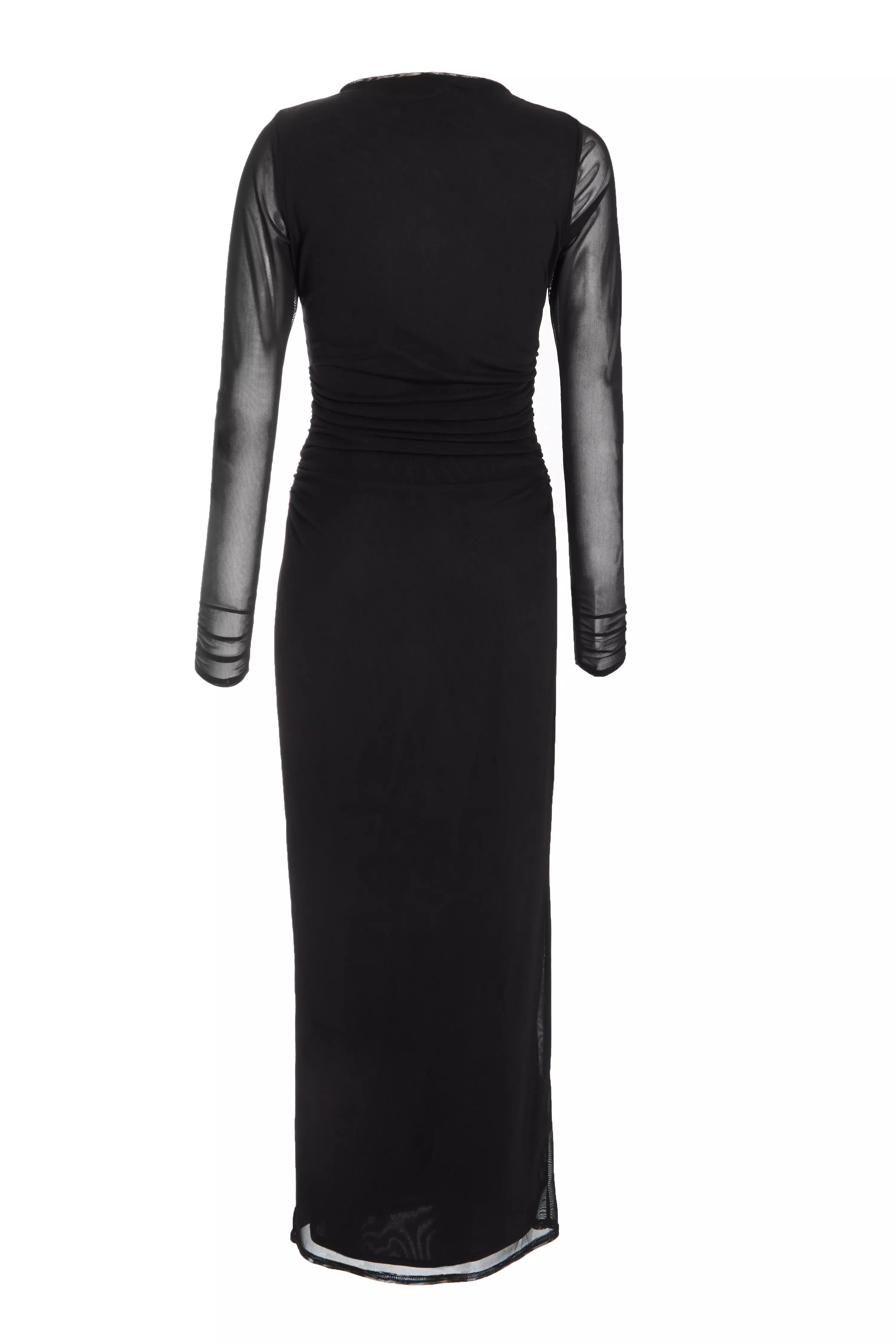 Black Mesh Ruched Midaxi Dress