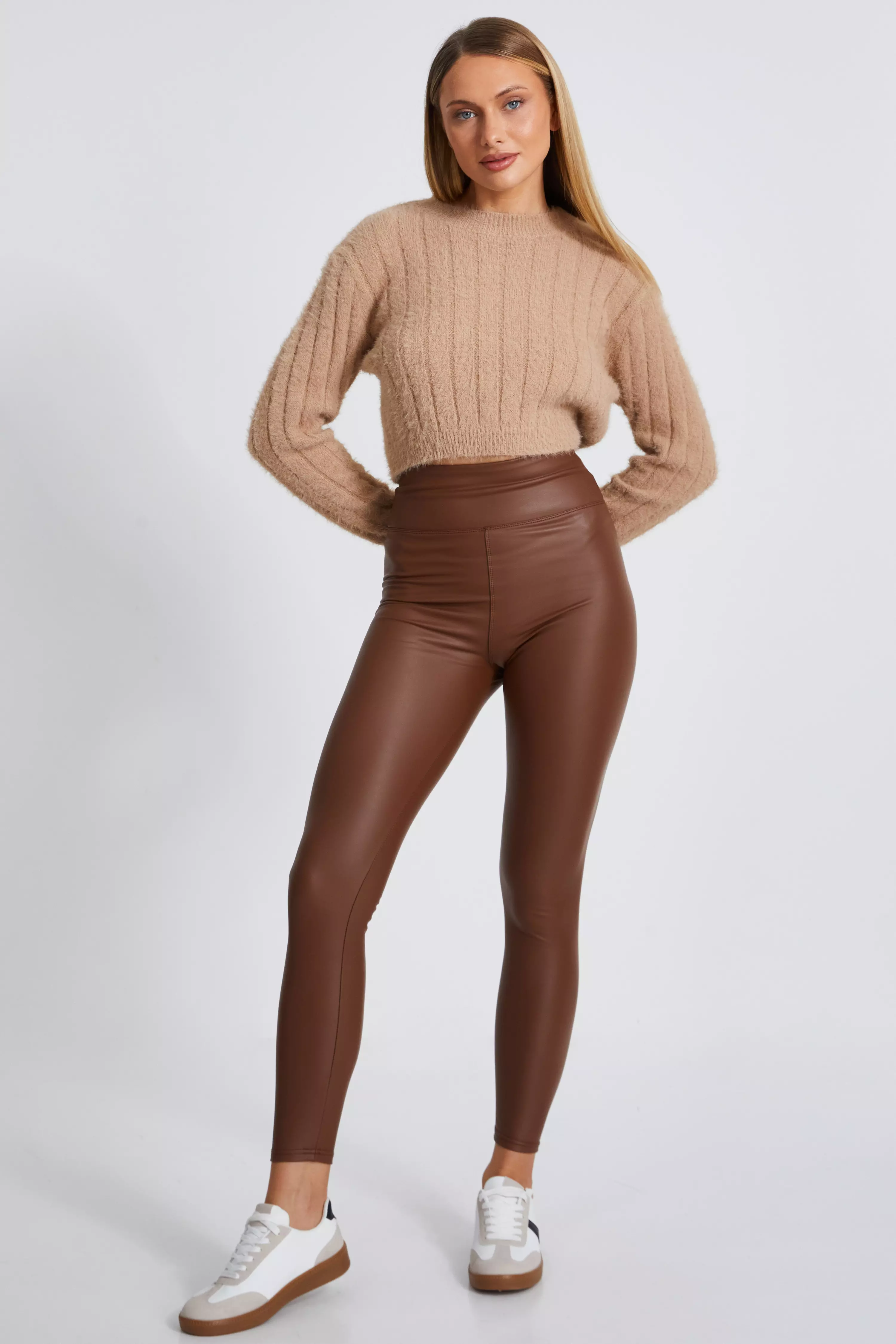 Brown Faux Leather Leggings