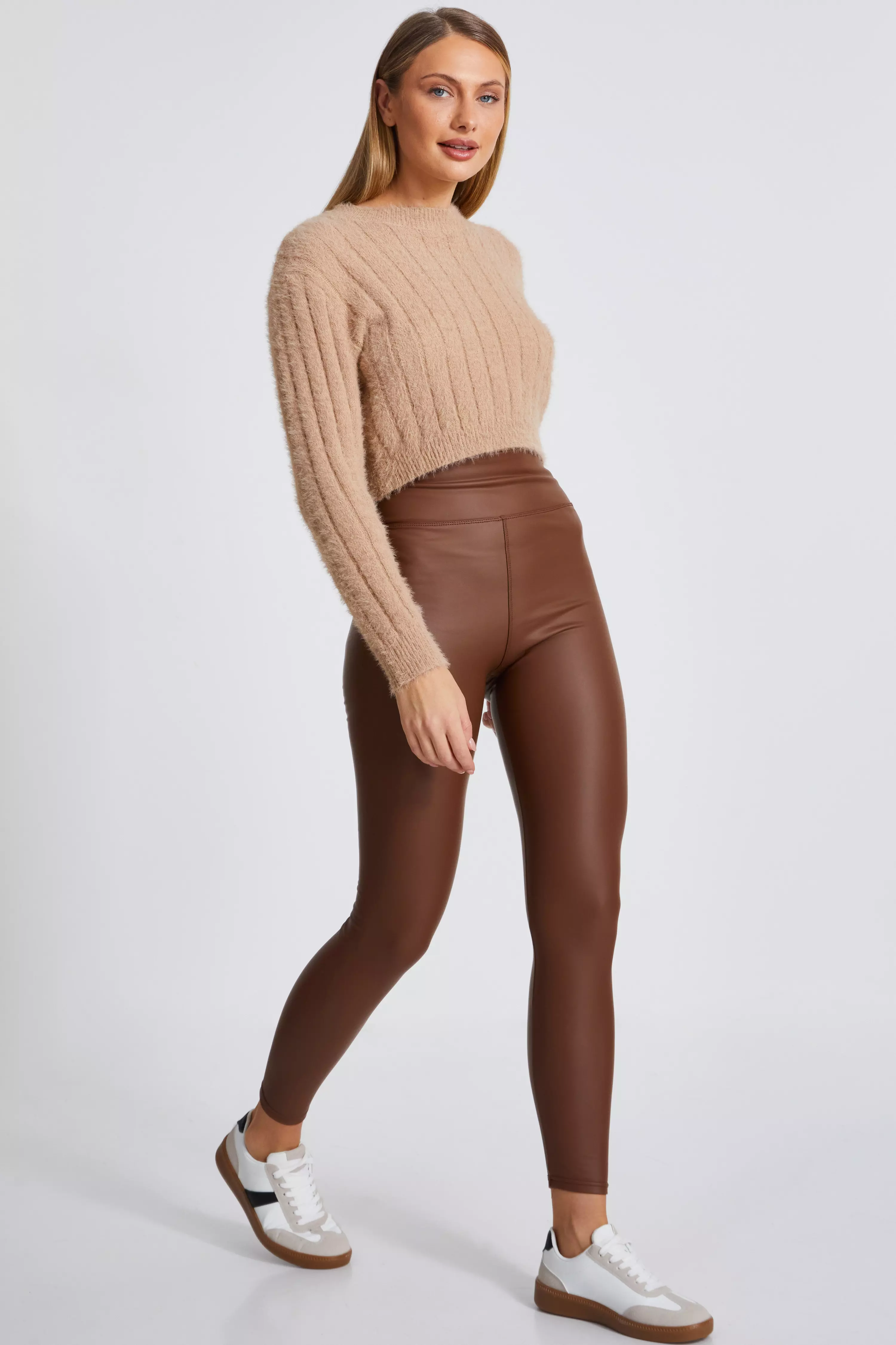 Brown Faux Leather Leggings