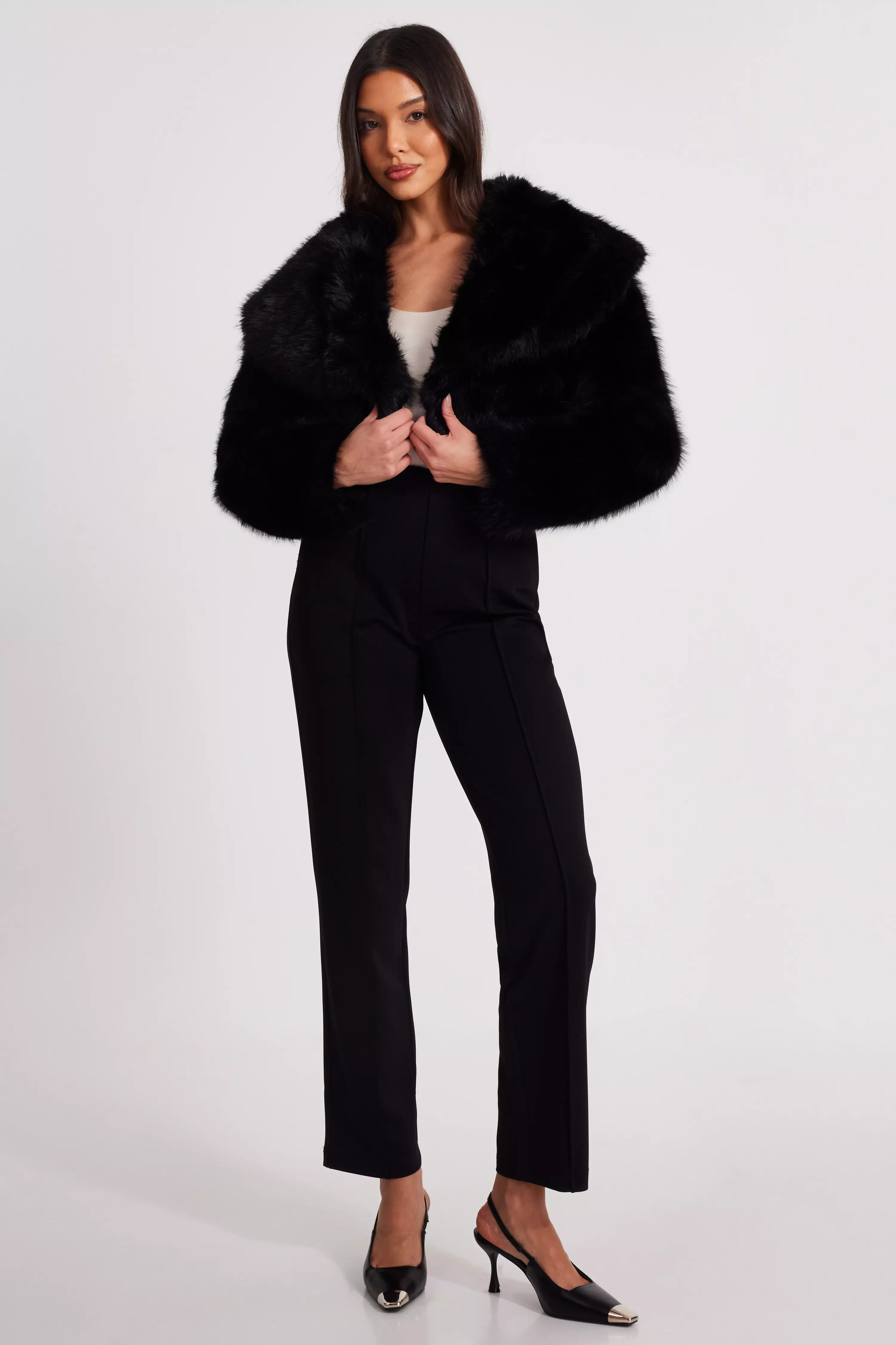 Black Faux Fur Cropped Jacket