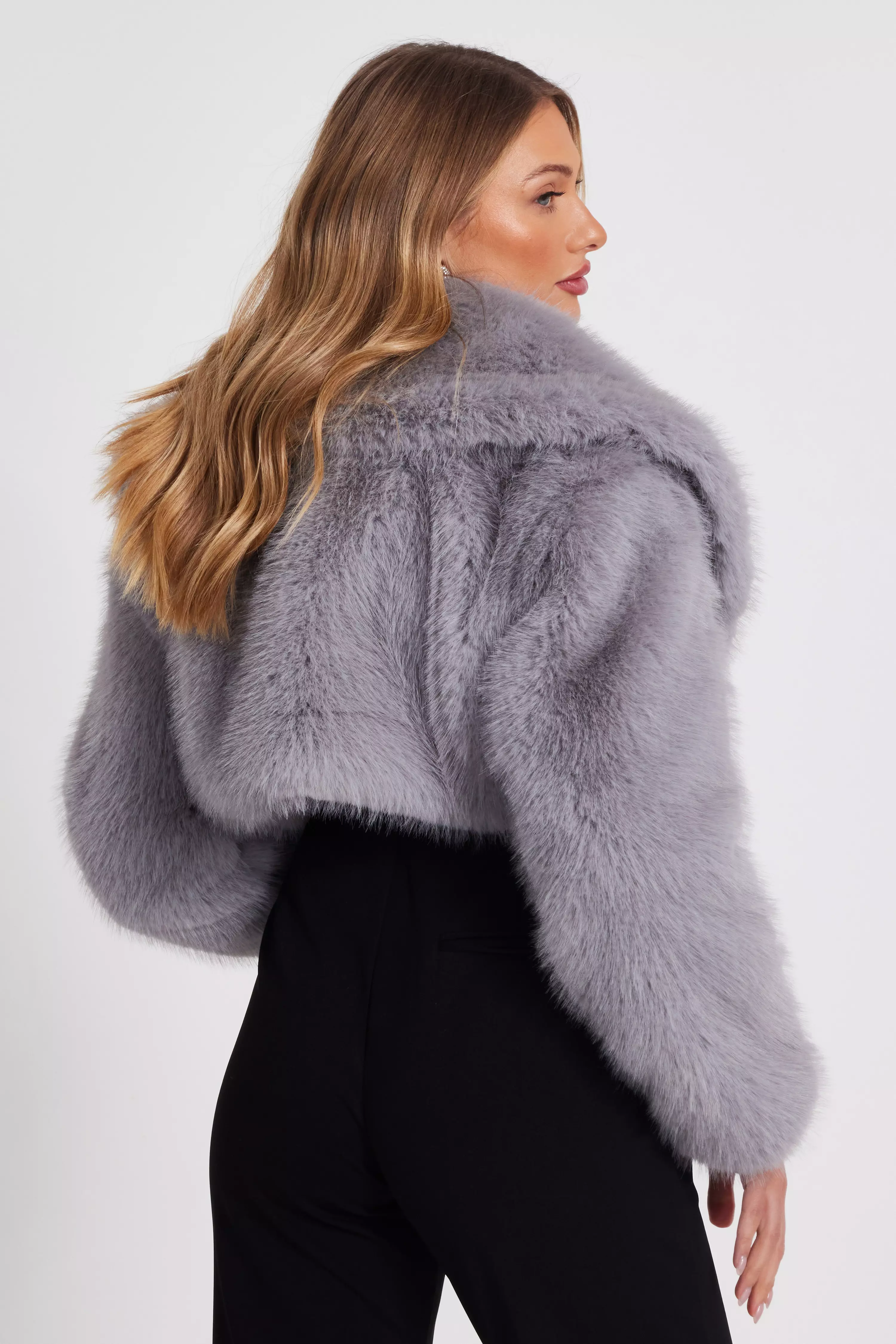 Grey Faux Fur Cropped Jacket