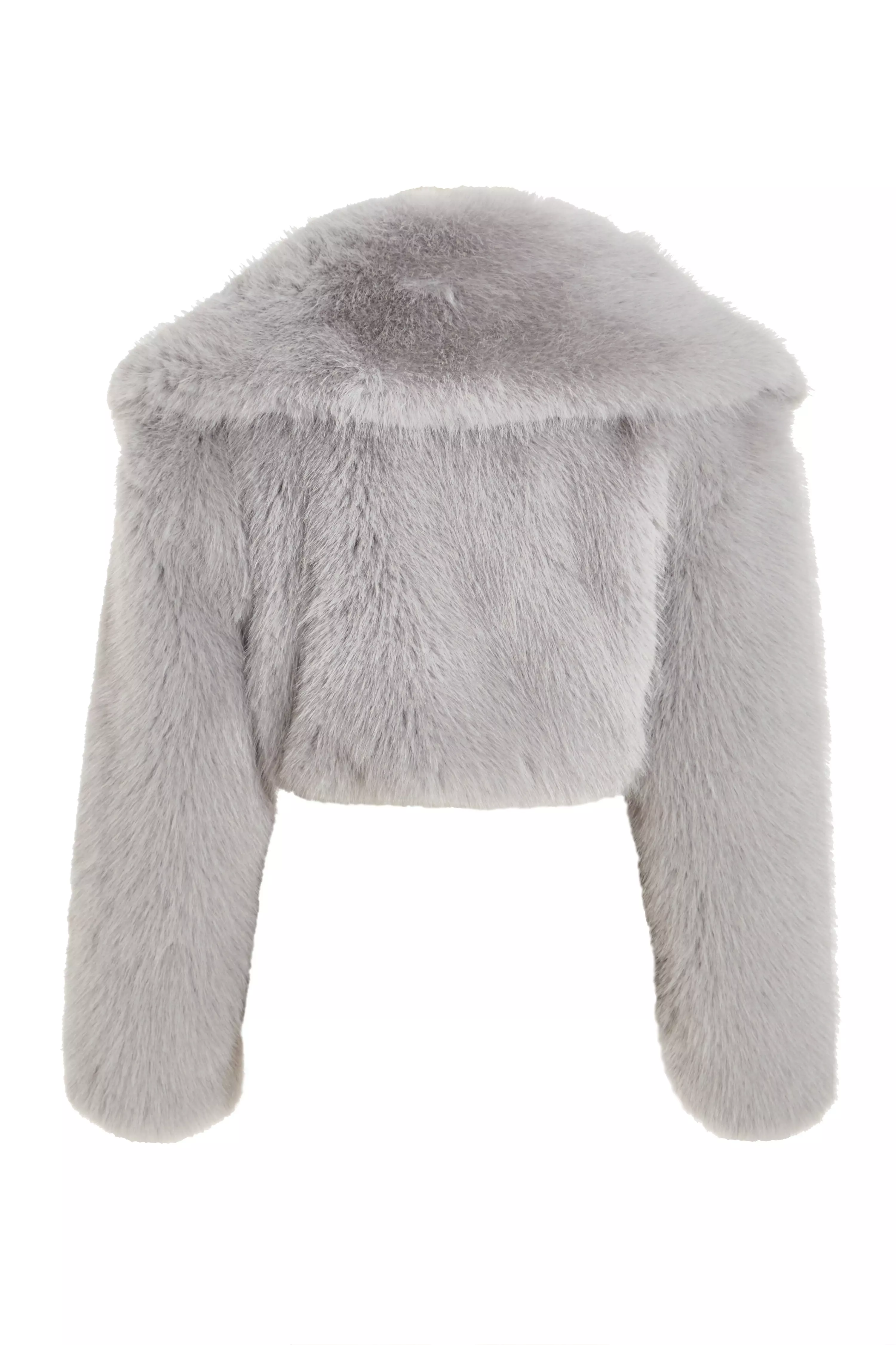 Grey Faux Fur Cropped Jacket