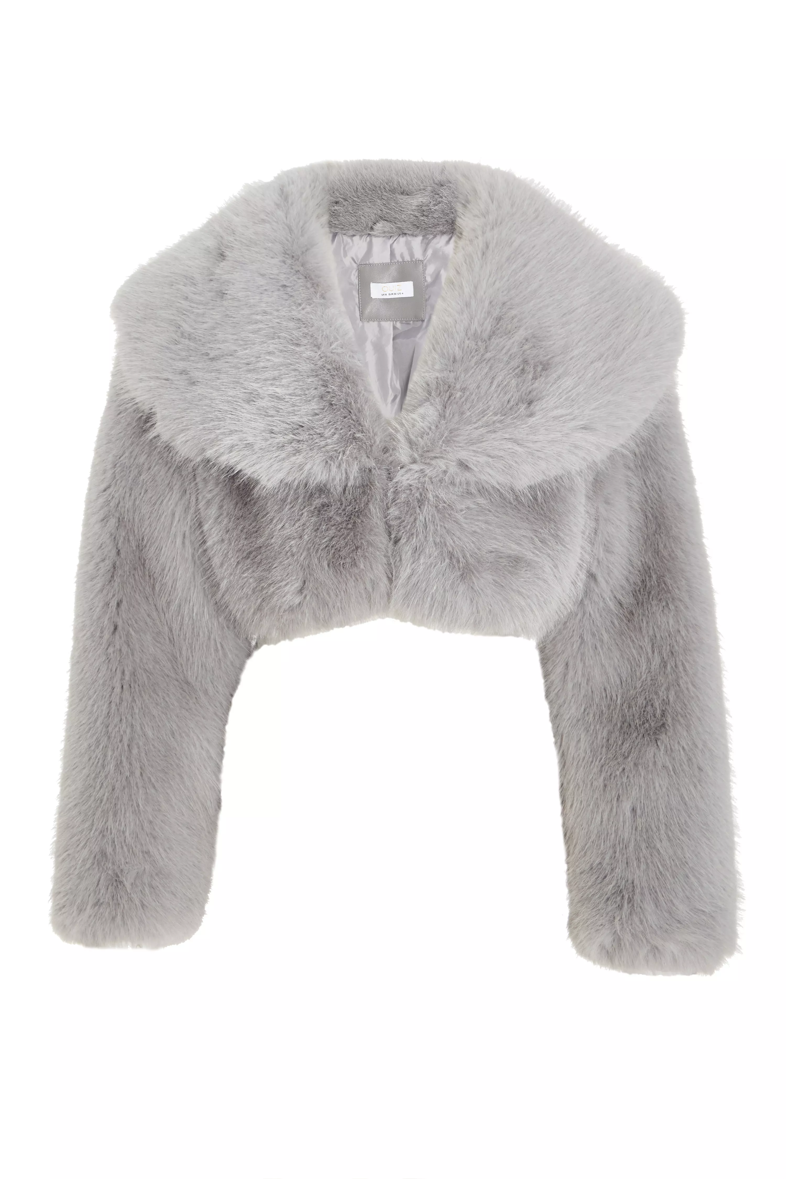 Grey Faux Fur Cropped Jacket