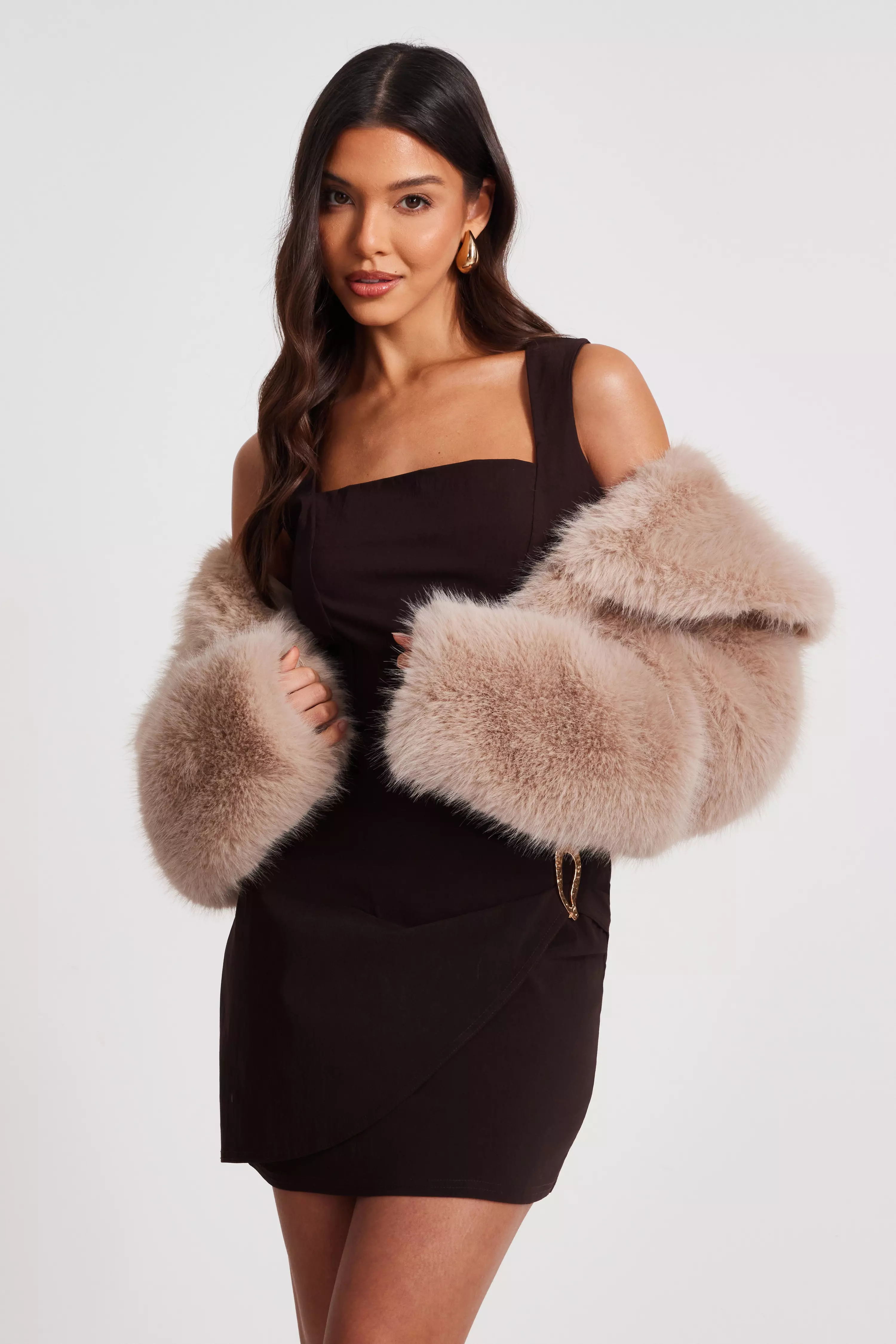 Stone Faux Fur Cropped Jacket